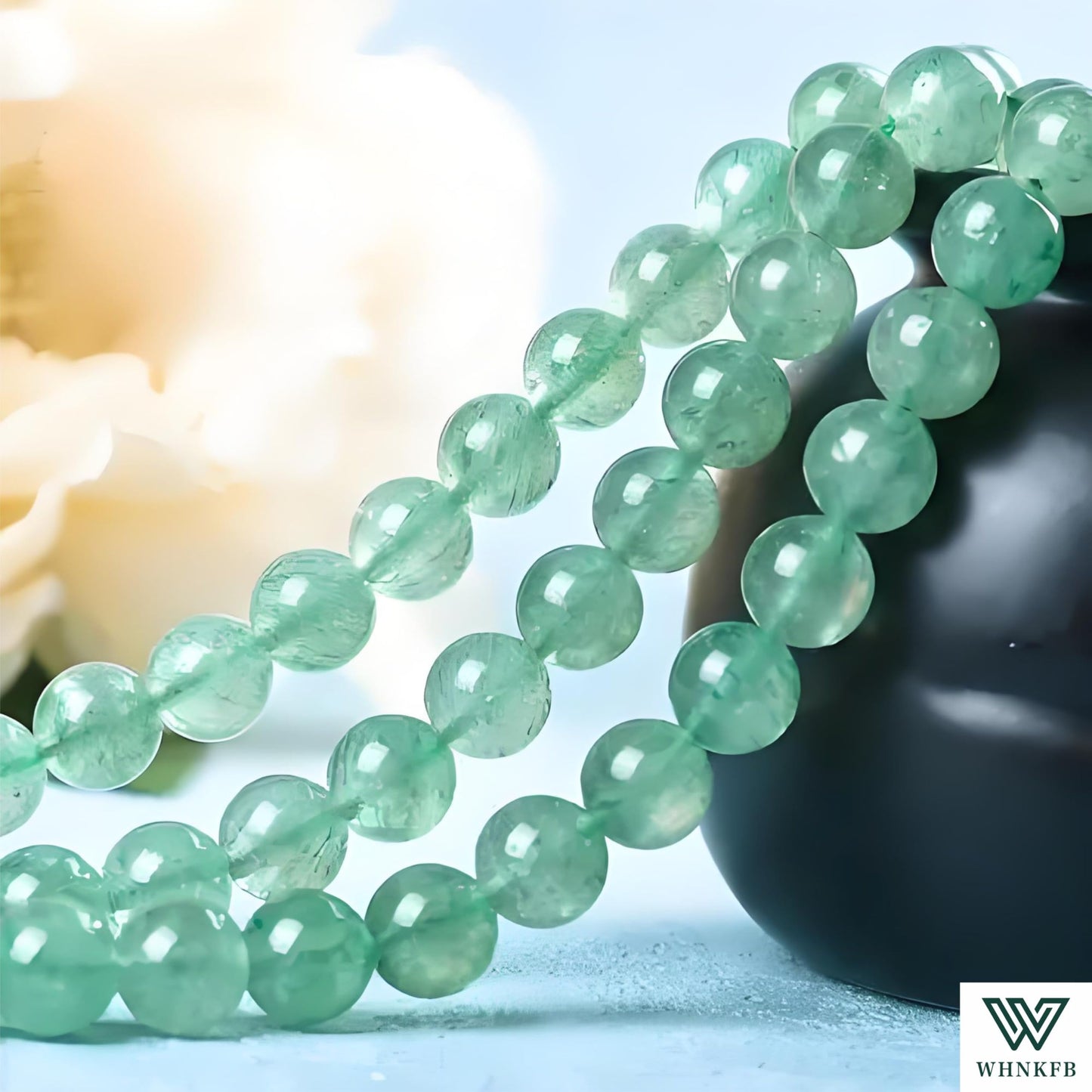WHNKFB 8mm 50PCS Natural Green Strawberry Quartz Round Beads, Loose Crystal Beads with Strawberry Seed-Like Contents for Jewelry Making Craft - 4mm 6mm 8mm 10mm Options with Free Elastic Cord