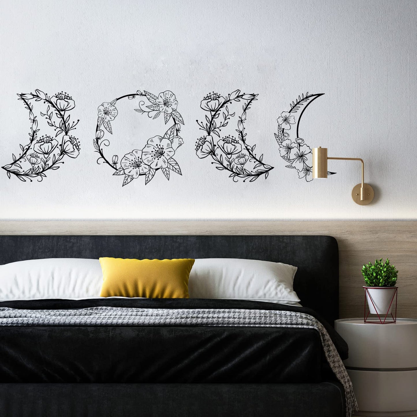 SUPERDANT Moon Phase Wall Decor Flowers Vine Wall Stickers Moon Shape Peel and Stick Art Decor DIY Vinyl Murals Window Cling Decals for Girl's Room Study Room Livingroom Bedroom Decoration