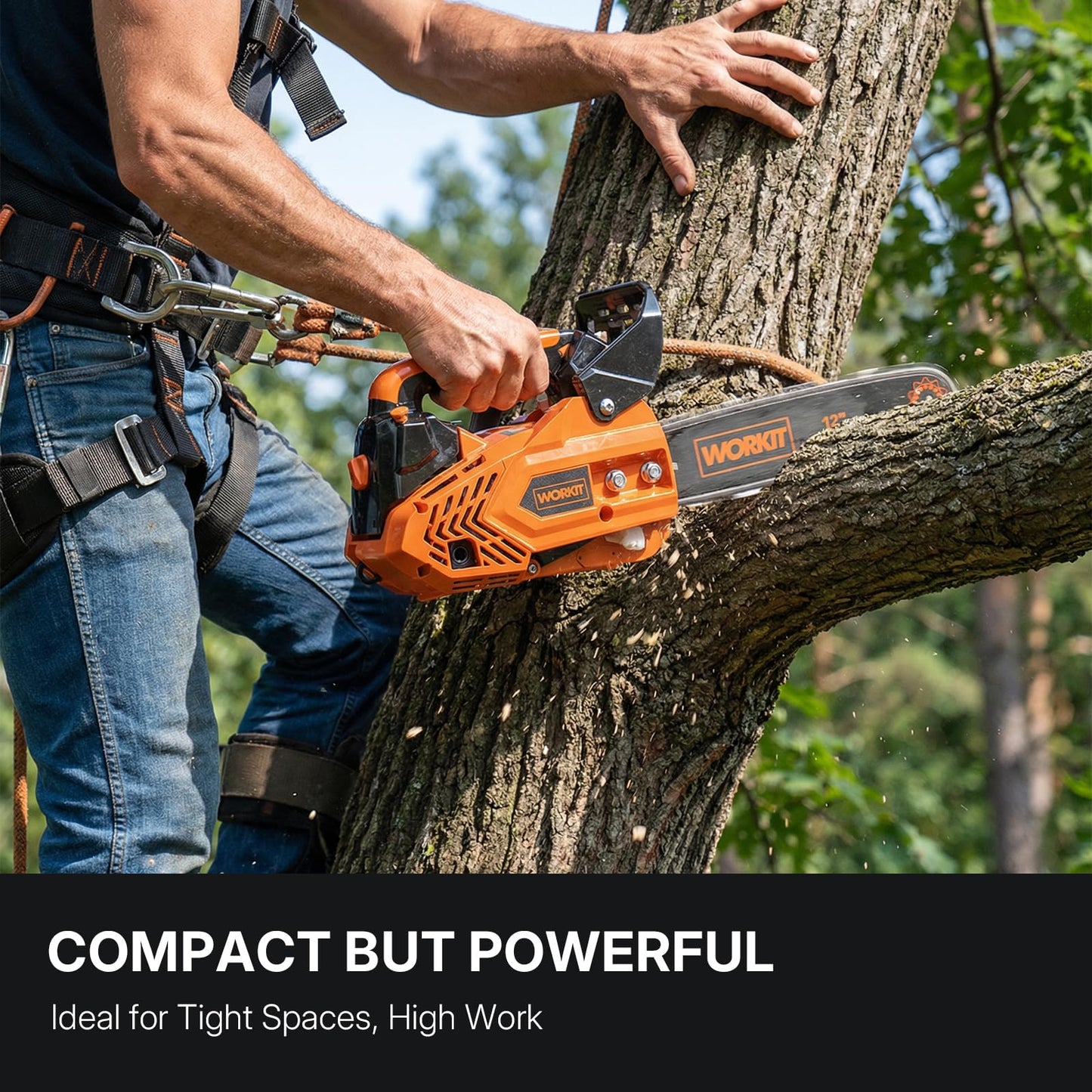 WORKIT 25.4CC Gas Powered Chainsaw, 12-Inch 1.2HP Top Handle Gas Chainsaw Easy Start, 2-Cycle Xtreme Engine, Commercial Grade Petrol Small Chain Saw with Auto Oiler, Wood Cutting and Tree Pruning