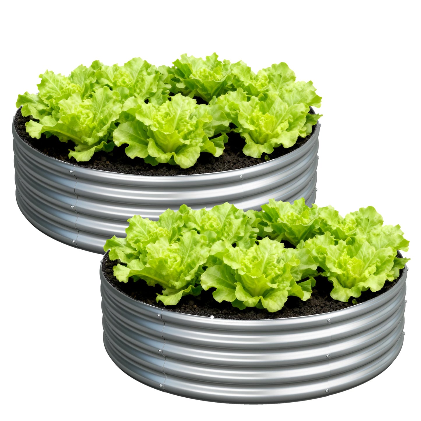 Foxlang 4x4x1ft(2 Pack) Galvanized Round Raised Garden Bed,Outdoor Planter Box Metal Patio Kit Planting Bed for Vegetables Flowers Herb,Silver