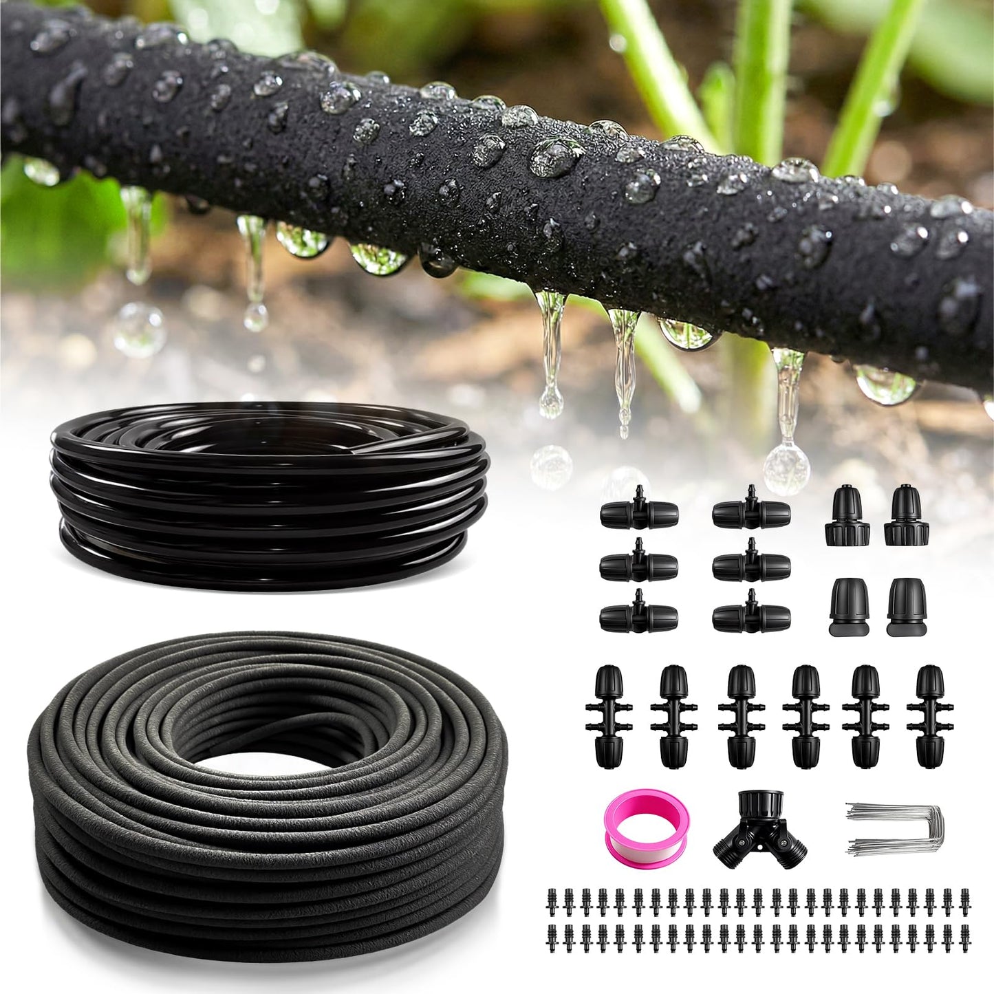 Upgraded 230FT Drip Irrigation System with 1/4" Soaker Hose -Weeping Technology for Deeper Root Watering,Garden Watering System for Raised Beds, Greenhouse, Lawn - Save Water