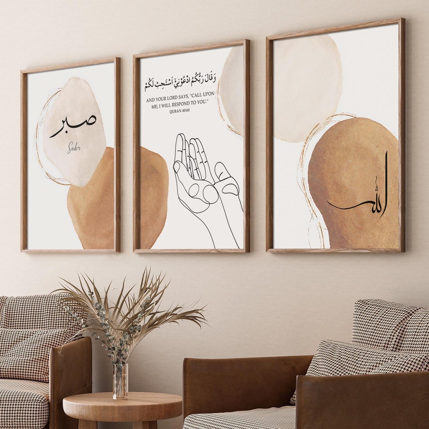 Islamic Wall Art Poster Muslim Painting Modern Islamic Art Boho Geometric Posters Hands Line Art Terracotta Artwork Quran Canvas Wall Art for Living Room Bedroom Wall Decor 16x24inchx3 Frameless