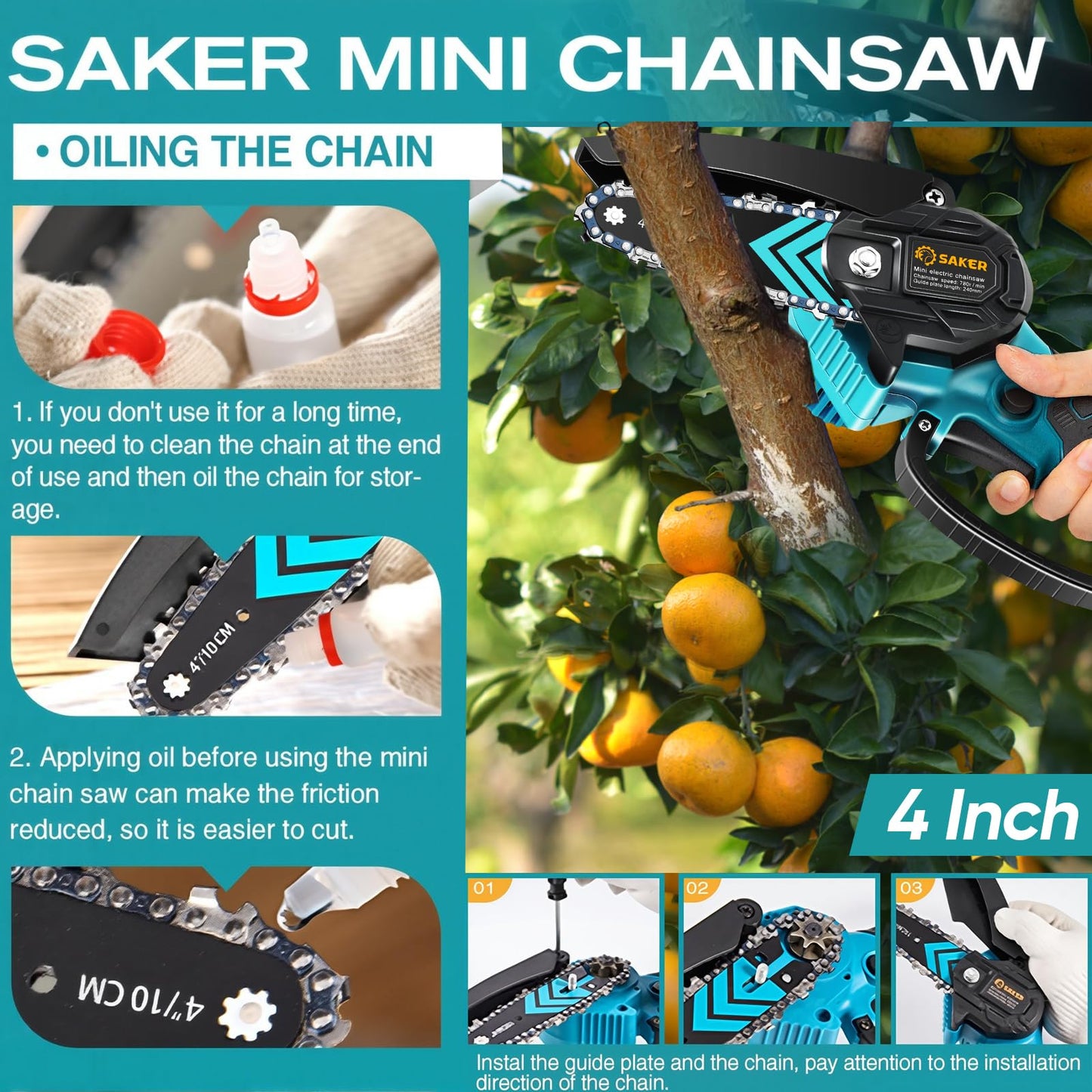 Saker Mini Chainsaw,Portable Electric Chainsaws Cordless,Handheld Chain Saw Pruning Shears Chain Saws for Tree Branches,Courtyard,Household and Garden,Father Day Gift for Men Dad Husband Women