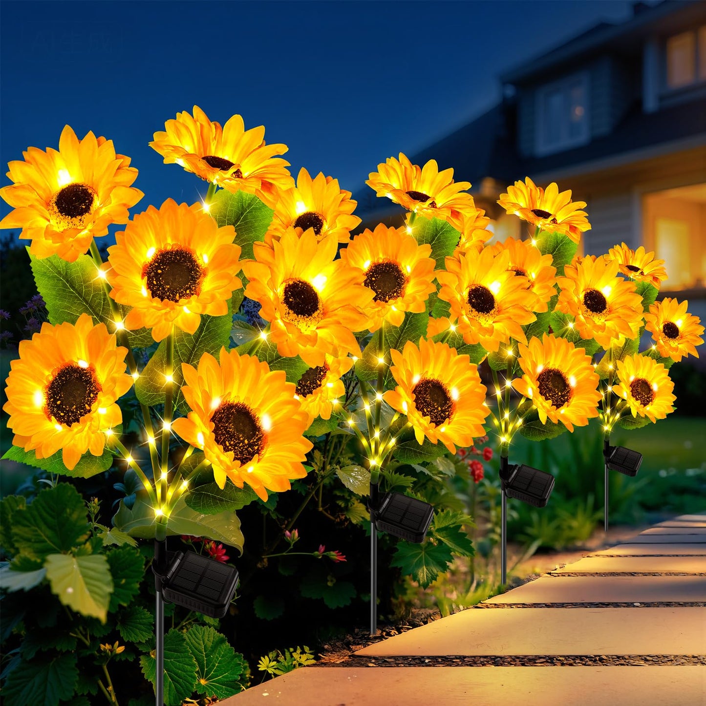 LETMY Solar Lights Outdoor Garden Decor, 4Pack Upgraded Solar Garden Lights with 24 Sunflower Lights, Solar Flowers Outdoor Waterproof IP65 for Garden Flower Bed Yard Decor, Gift for Women Mom Grandma