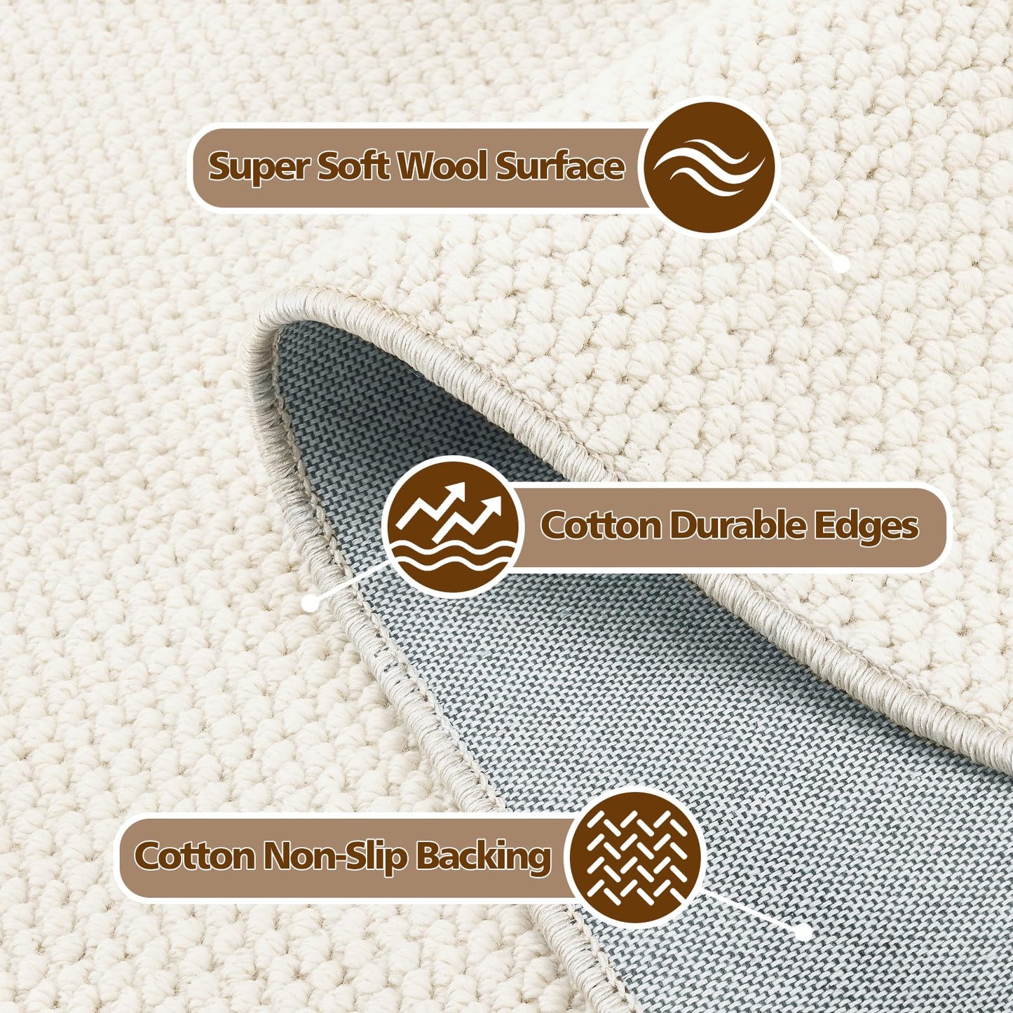 ANSSO 5x7 Wool Rugs for Living Room,80% Merino Wool and 20% Cotton Soft Tufted Area Rug with Cotton Non-Slip Backing,Large Area Rug for Bedroom Bedroom, Dining and Home Office (Cream White)