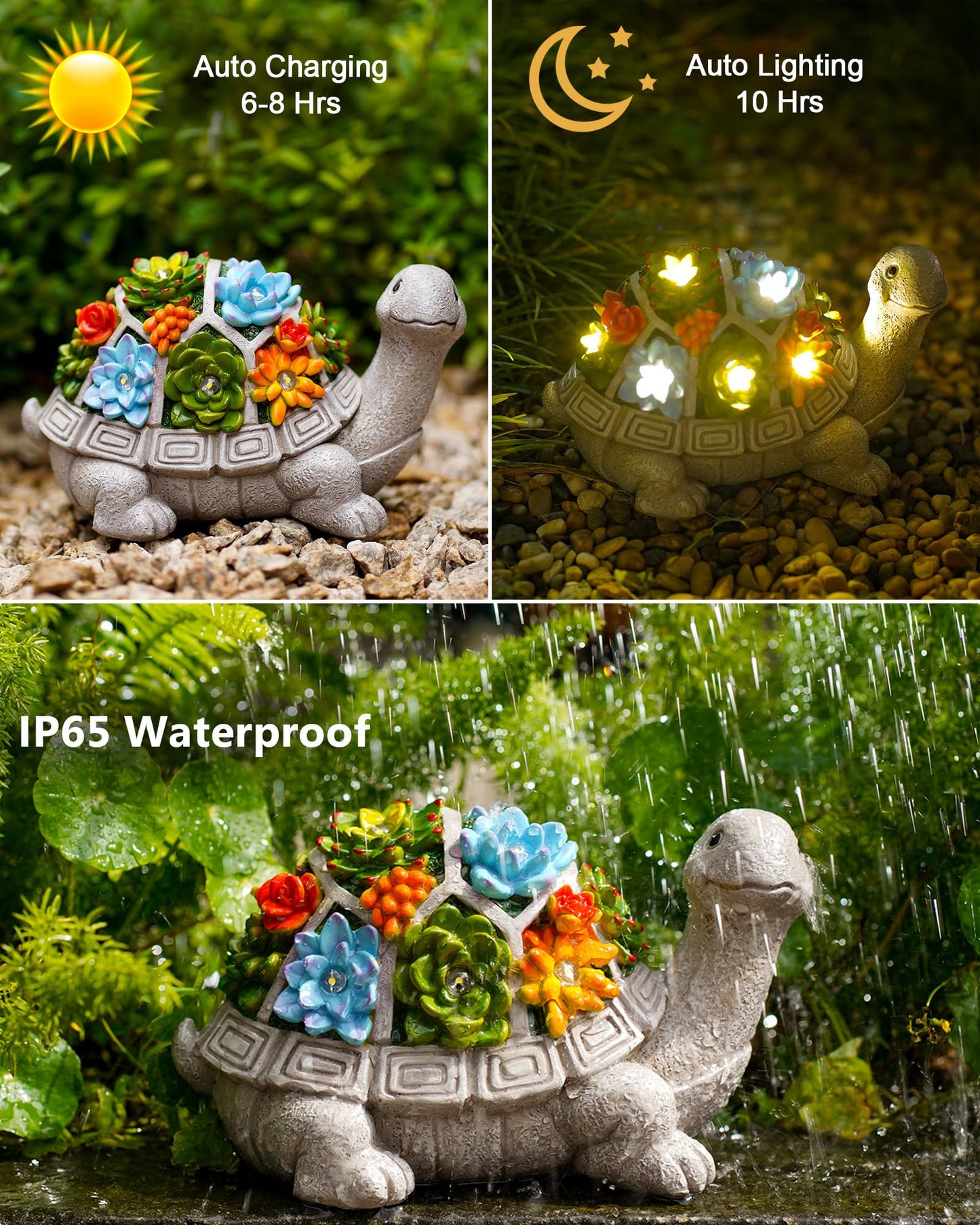 Nacome Solar Garden Outdoor Statues Turtle with Succulent and 7 LED Lights - Lawn Decor Statue for Patio, Balcony, Yard Ornament - Gifts for Mom Grandma Women