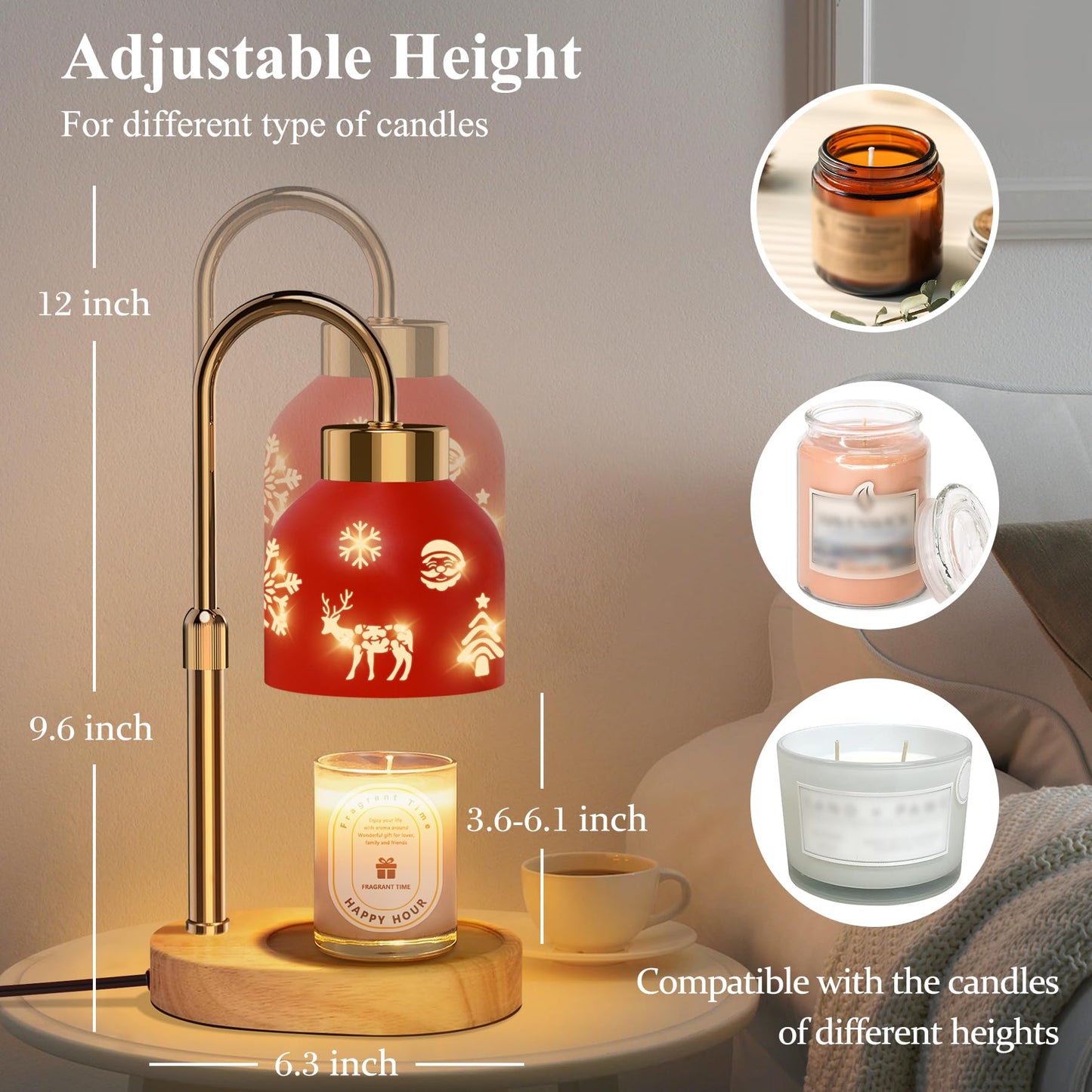 Lukasa, Christmas Candle Warmer Lamp, with Timer and Dimmer, Adjustable Height Candle Lamp, Wax Melt Warmer for Scented Jar Candles, for Women Mom Girls Teens Adults