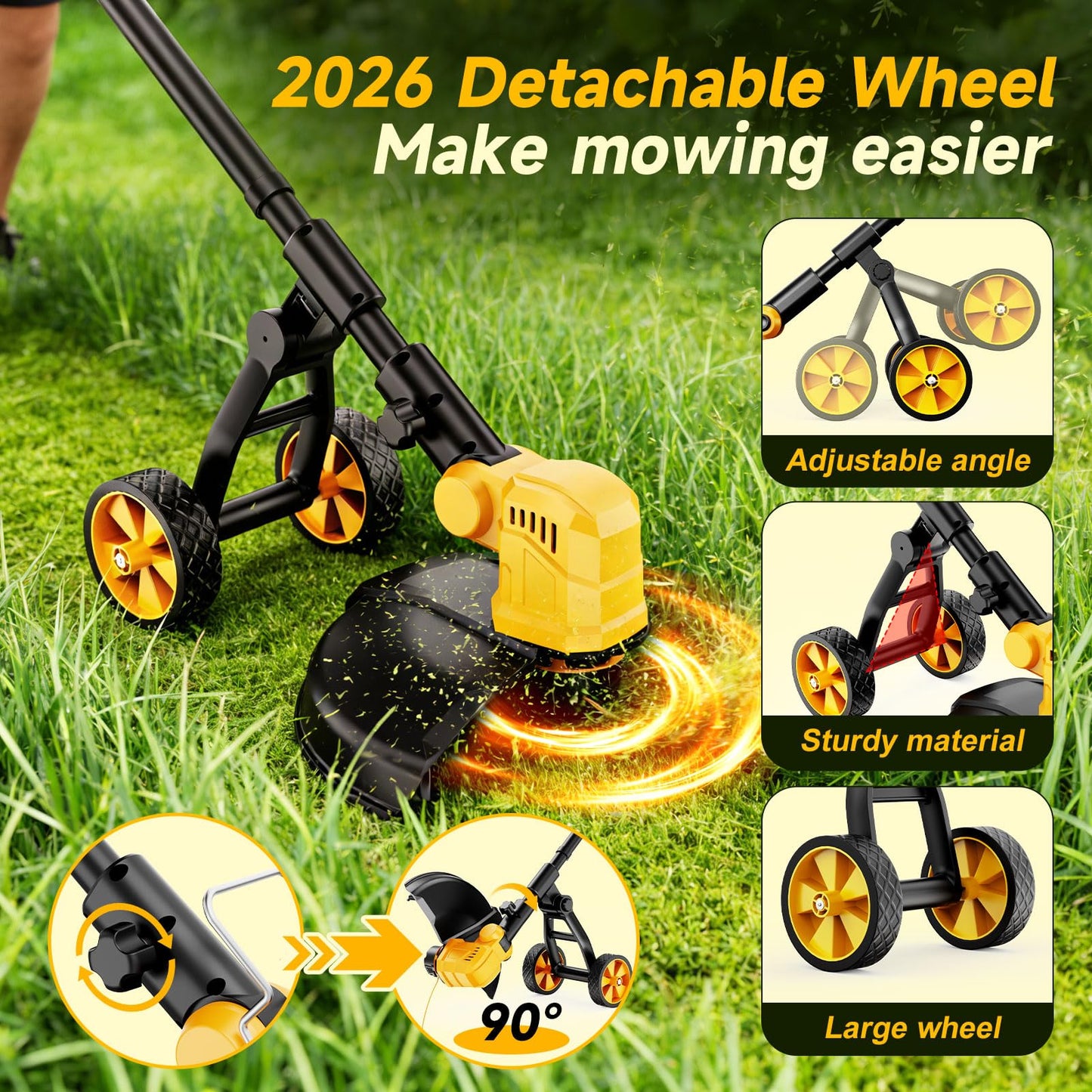 Cordless String Trimmer for Dewalt 20v Battery(Battery Not Included), 3-in-1 Weed Wacker Edger Grass Trimmer with Wheel, Lightweight Weed Eater Battery Powered w/8 Line Spools