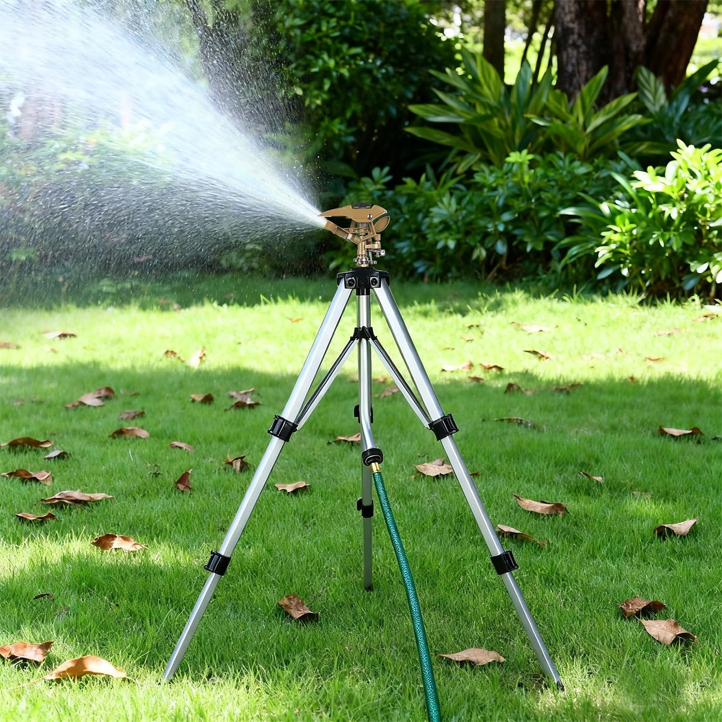 Biswing Large Impact Sprinkler Head on Tripod Base, Adjustable Zinc Alloy Lawn Sprinklers for Yard Lawn Garden, 3/4" NH Connector, 360 Degree Large Area Coverage Irrigator with Extension Legs, 1 Pack