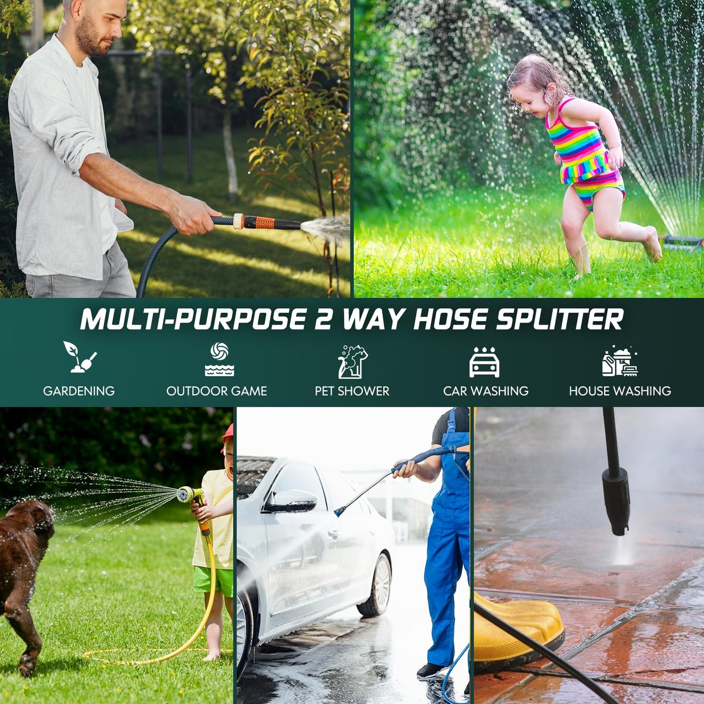 2 Way Garden Hose Splitter with Shut Off Valve,Water Spigot Splitter for 3/4" Hose Connector,Heavy Duty Metal Outdoor Faucet Splitter Y Connector for Garden Hose,with 3 Leakproof Washers & 1 tape