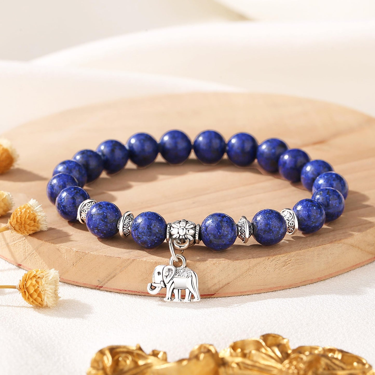 MAIBAOTA Lapis Lazuli Bracelet for Women, Muticolor Bracelet, Lapis Lazuli Crystal Stone Beaded Bracelets, Elephant Round Gemstones Stretch Bracelet, Crystal Jewelry Gifts for Women Mom