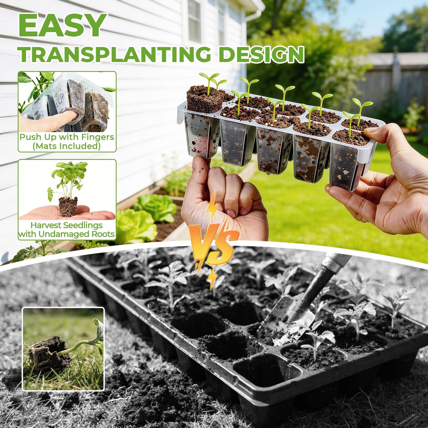 HIRALIY Seed Starter Tray Kits, Reusable Plant Germination Trays, Easy Transplanting, with Humidity Domes and Bases (Green, 40-Cells)