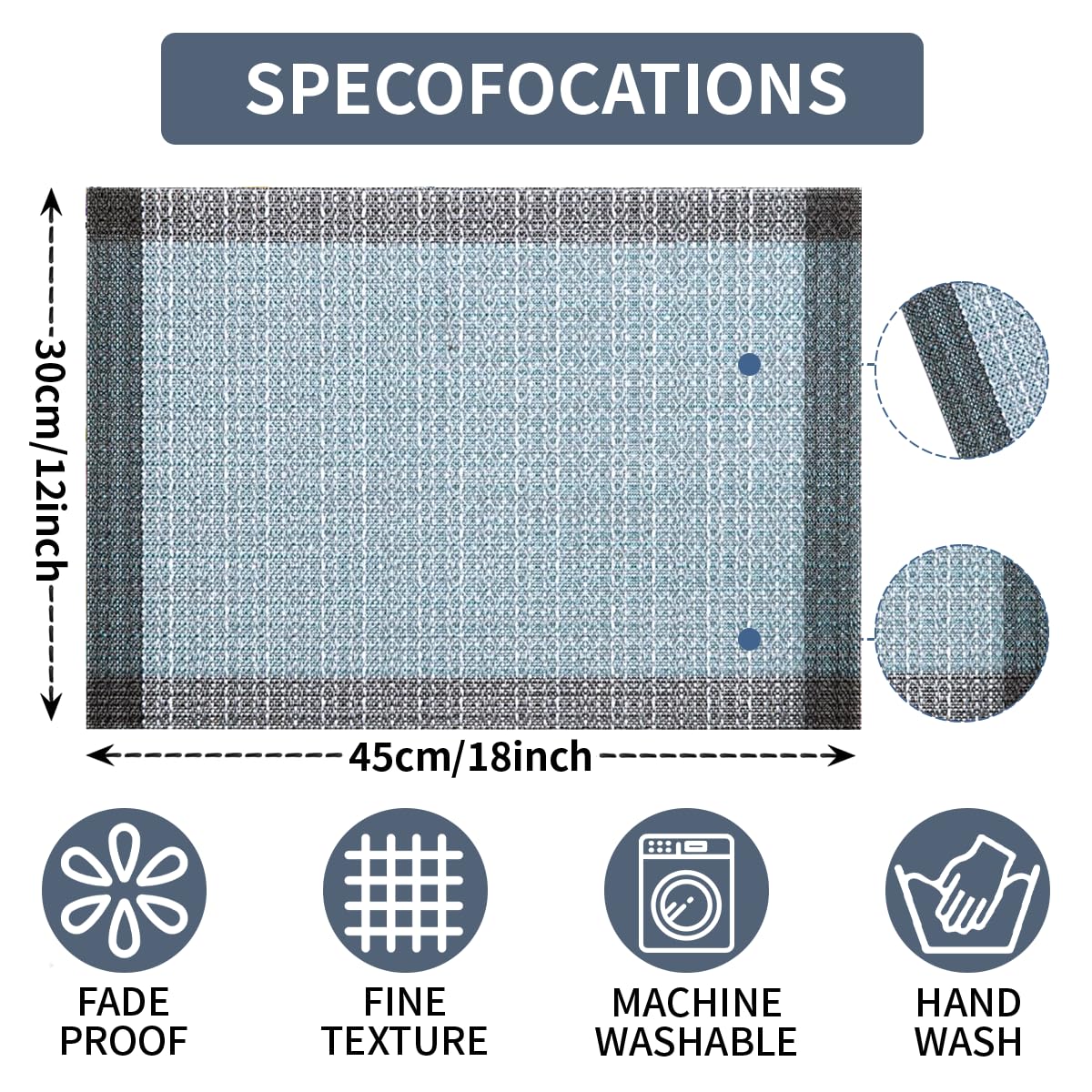 Niviy Blue Grey Ethnic Boho Placemats Set of 4, 12x18 Inch Linen Burlap Washable Durable Art Table Mats for Holiday Party Kitchen Dining Room Decoration