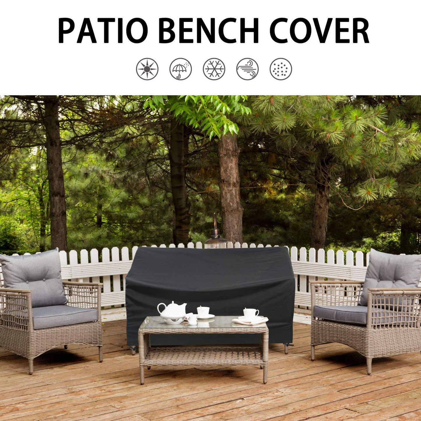 Kingling Outdoor Bench Cover Waterproof for 64 Inch Patio Acacia Wood Bench & 3 Seat Patio Loveseat, Sofa, Glider Heavy Duty Patio Furniture Covers for Outdoor Seating-64 W x 25" D x 35" H Black