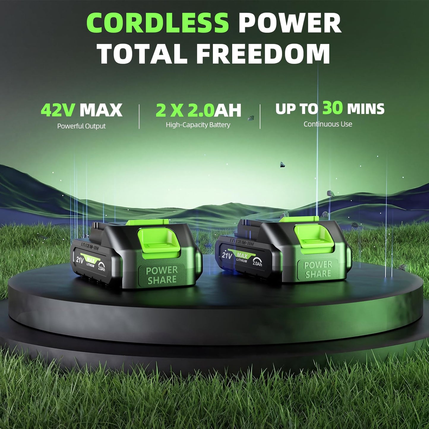 21V Weed Wacker Cordless & Lawn Edger, 9000RPM Electric Weed Eater with 2x2.0Ah Battery, 12" Auto Line Feed String Trimmer with 8 Pcs Spools, Lightweight Edger Lawn Tool for Yard, Green