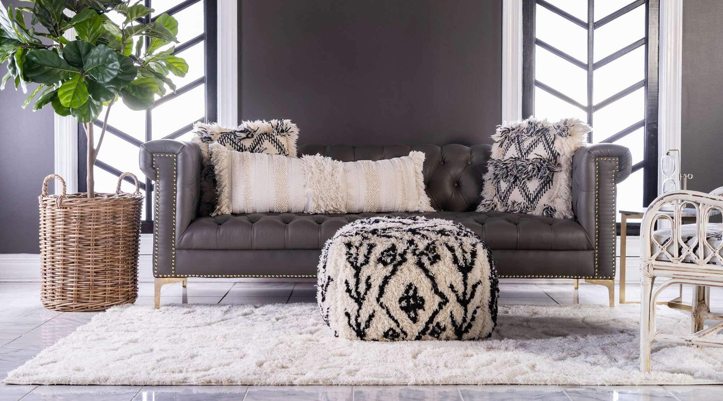 Unique Loom Floral Shag Collection Area Rug-Carved, 8 ft x 10 ft, Ivory