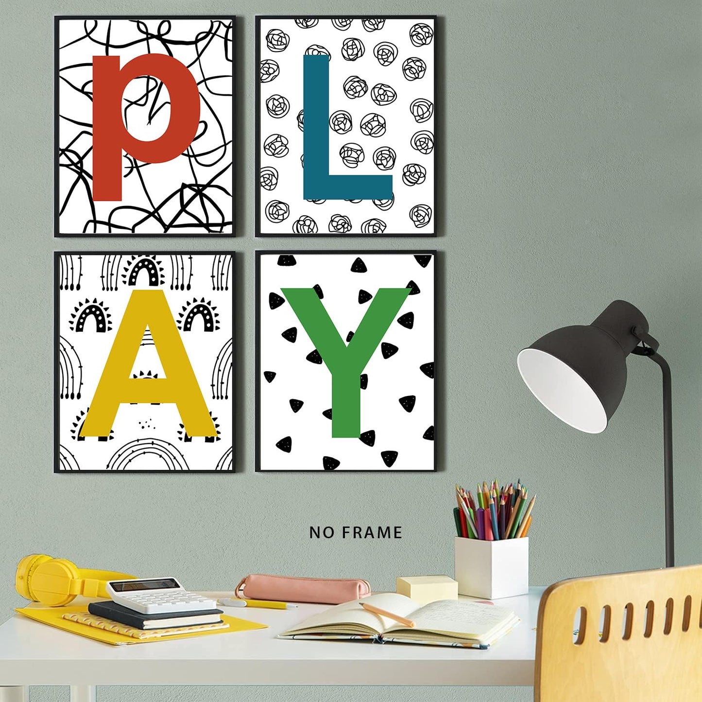 XUCVSPANTING Playroom Sign Nursery Wall Prints Boho Play Room Sign Canvas Posters for Nursery Bedroom Kids Room Decor Reading Corner Decorations,Set of 4(8"x10"inch,Unframed).