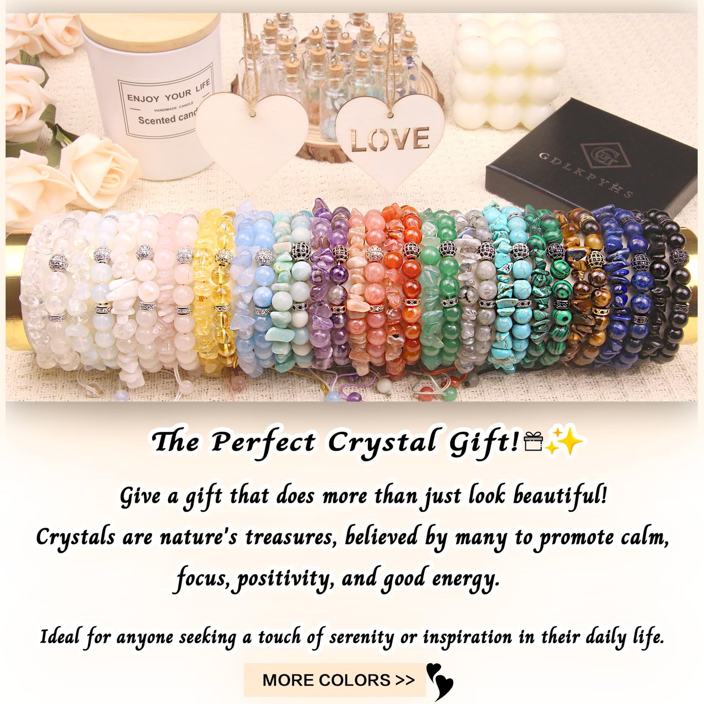 GDLKPYHS 2Pcs Rose Quartz Bracelet for Women - Crystals and Healing Stones Bead Bracelets Handmade Natural Gemstone Jewelry Unique Gifts for Women
