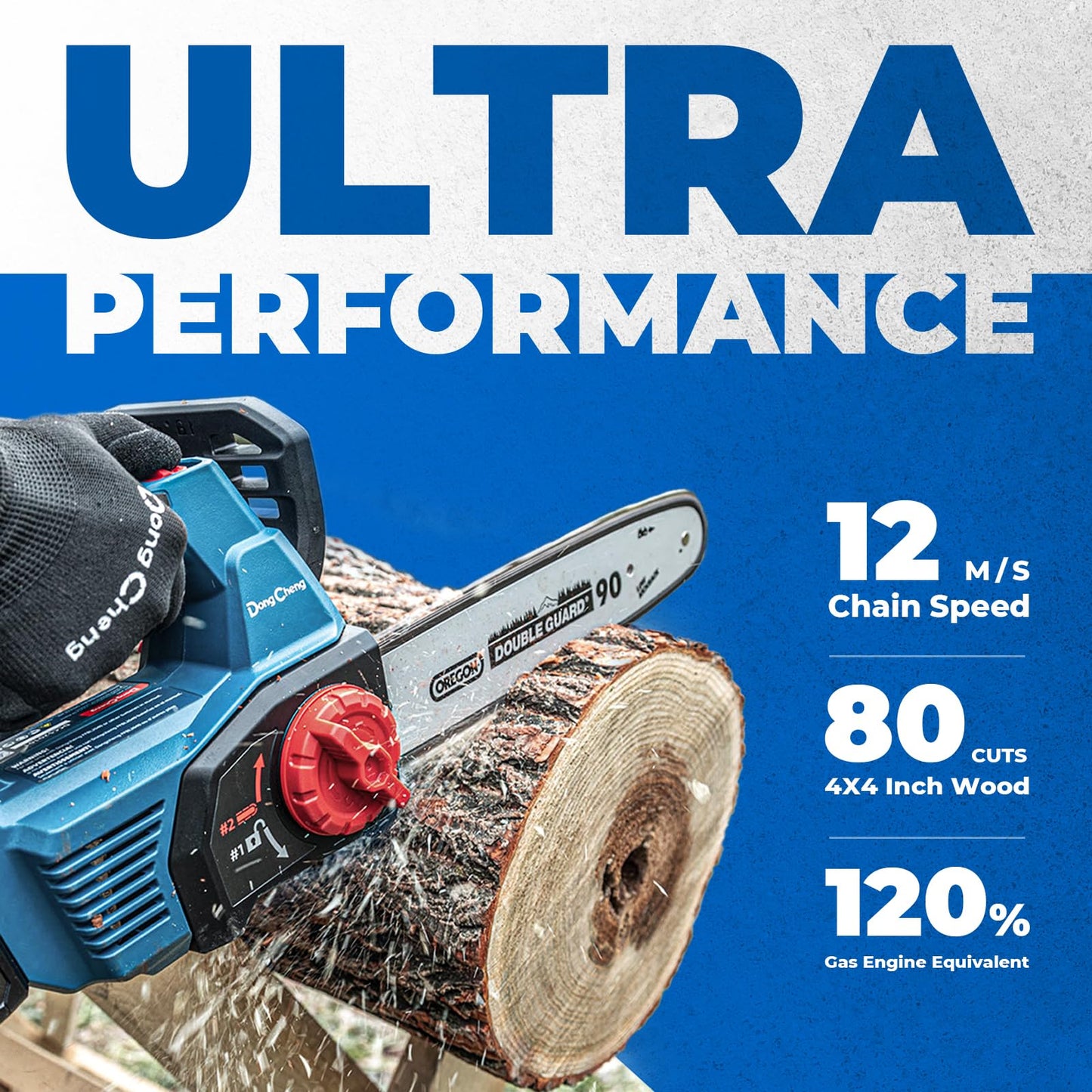 DongCheng Brushless Chainsaw, 20V 12-Inch Cordless Chain Saw, 12m/s Chain Speed, Tool-Free Tensioning, Auto Oiler, with 2×4.0Ah Batteries & Charger, Ideal for Yard Work, Pruning, Wood Cutting