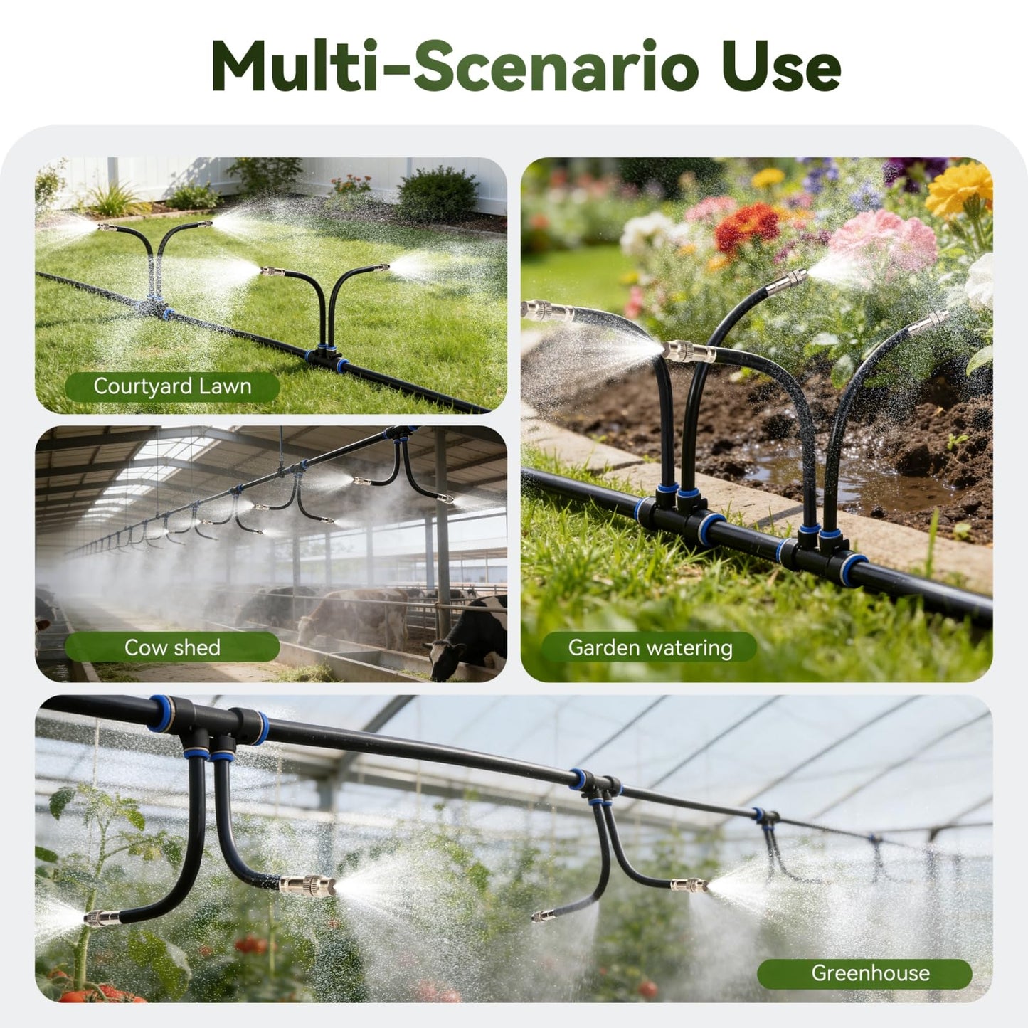 50Ft 1/2" Tubing High-Flow Drip Irrigation System, 360° Adjustable Garden Watering System with 30 Nozzles, Dual-Side Watering Kit for Raised Beds, Greenhouses & Efficient Plant Irrigation