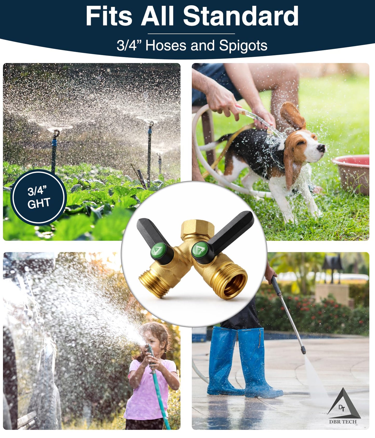 DBR Tech® Garden Hose Splitter 2 Way, Full Flow Solid Brass | 2026 Model