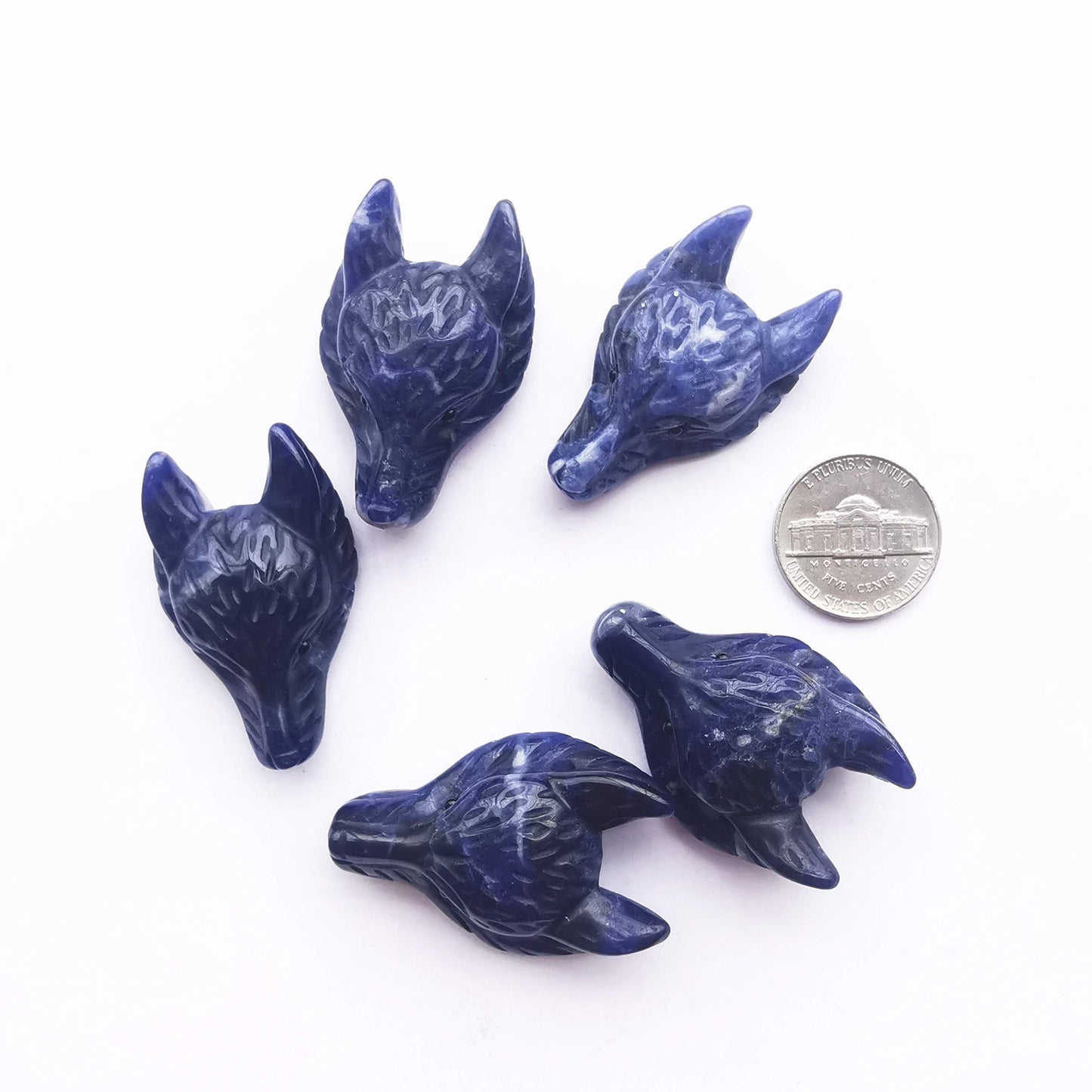 Bacatgem Natural Sodalite 1.57 inchs Wolf Head Pocket Crystals and Healing Stone Figurine,Haped DIY-Jewelry Pendant