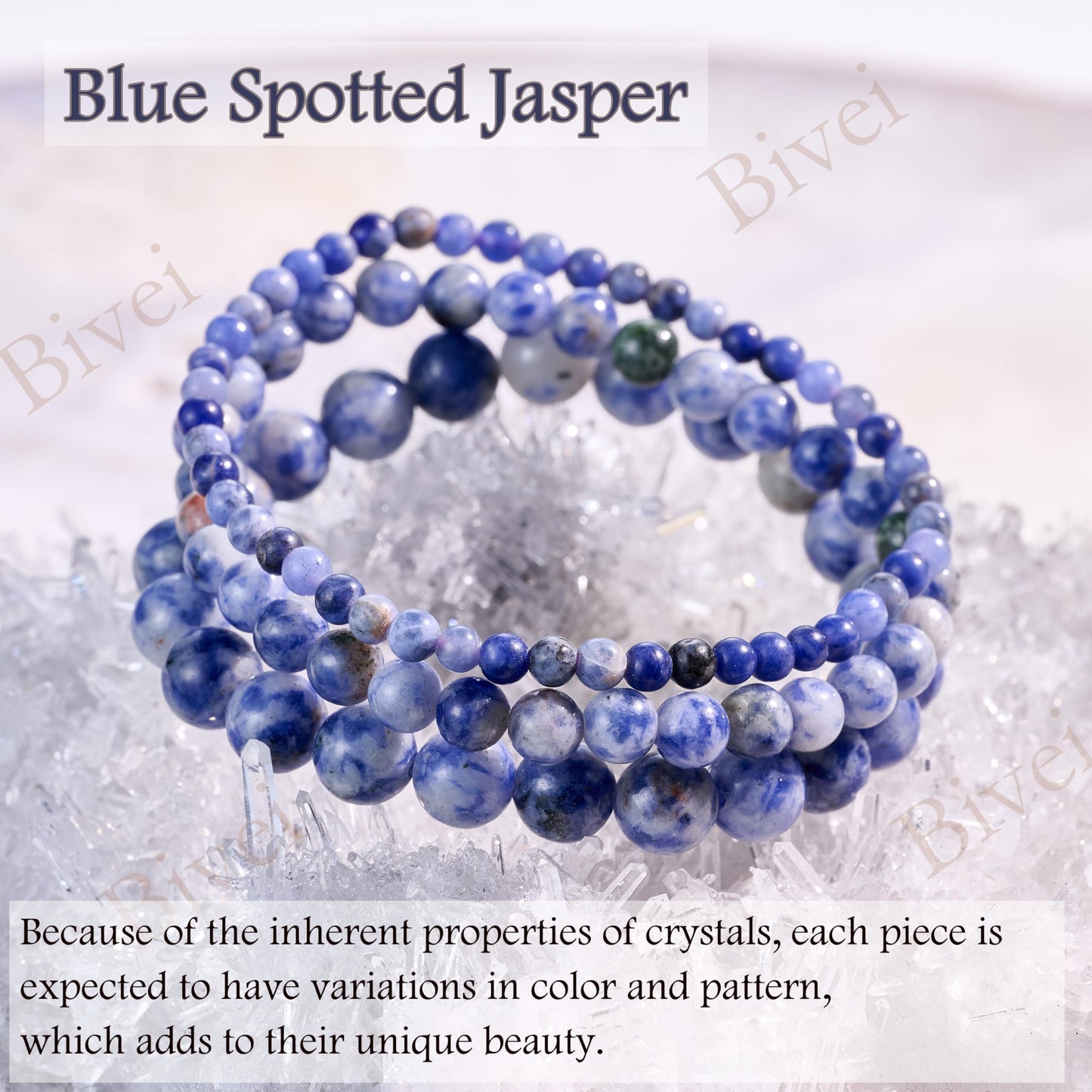Bivei Blue Spotted Jasper-Calm Flow-4mm Beaded Bracelets for Women Handmade Semi Precious Natural Stone Stretch Elastic Jewelry Yoga Protection Gifts