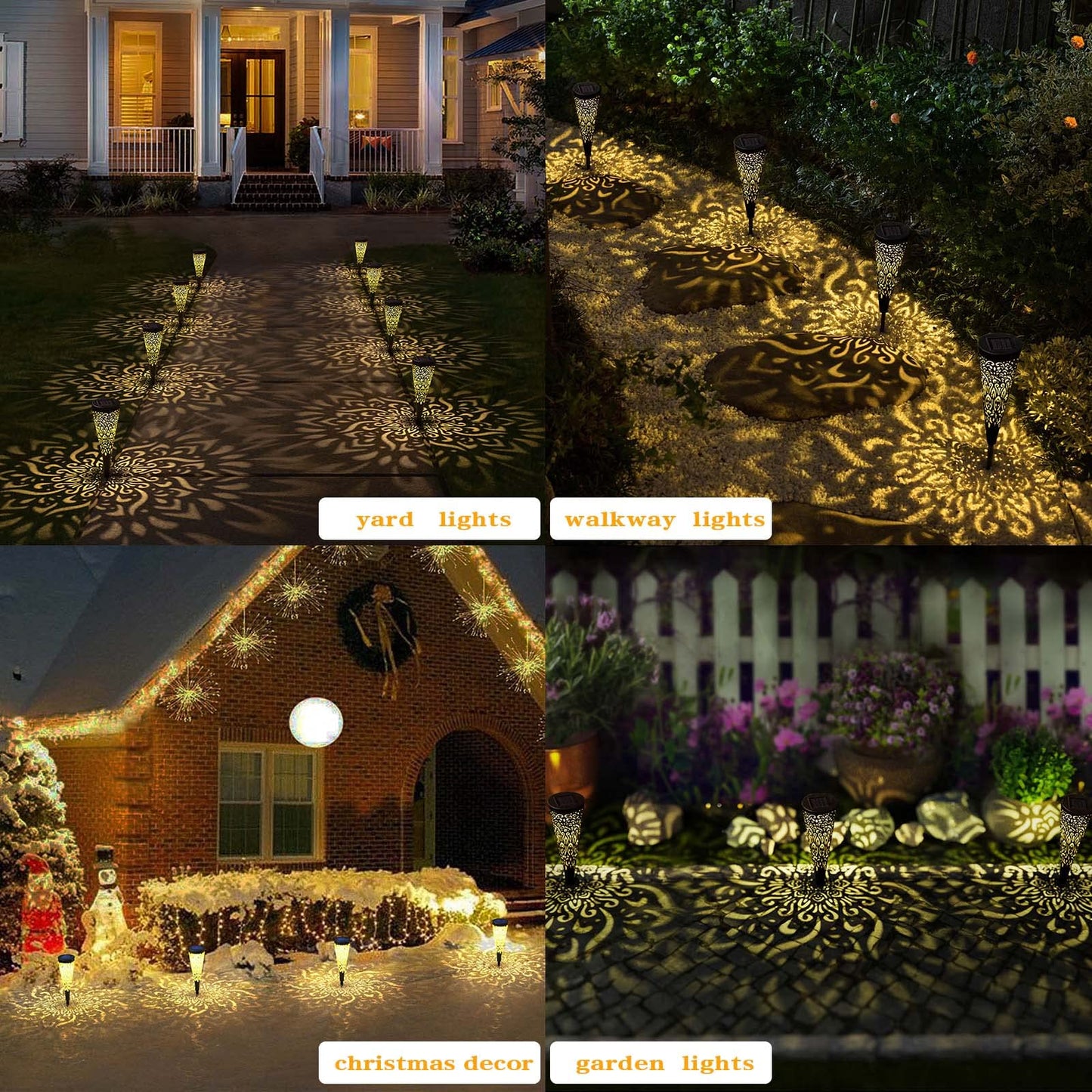 gardencave 6 Pack Solar Lights Outdoor Garden Decorative Mandala Solar Garden Lights with Warm Light Waterproof Solar Pathway Landscape Lights for Path Patio Backyard Walkway Yard Lawn Decor (Black)