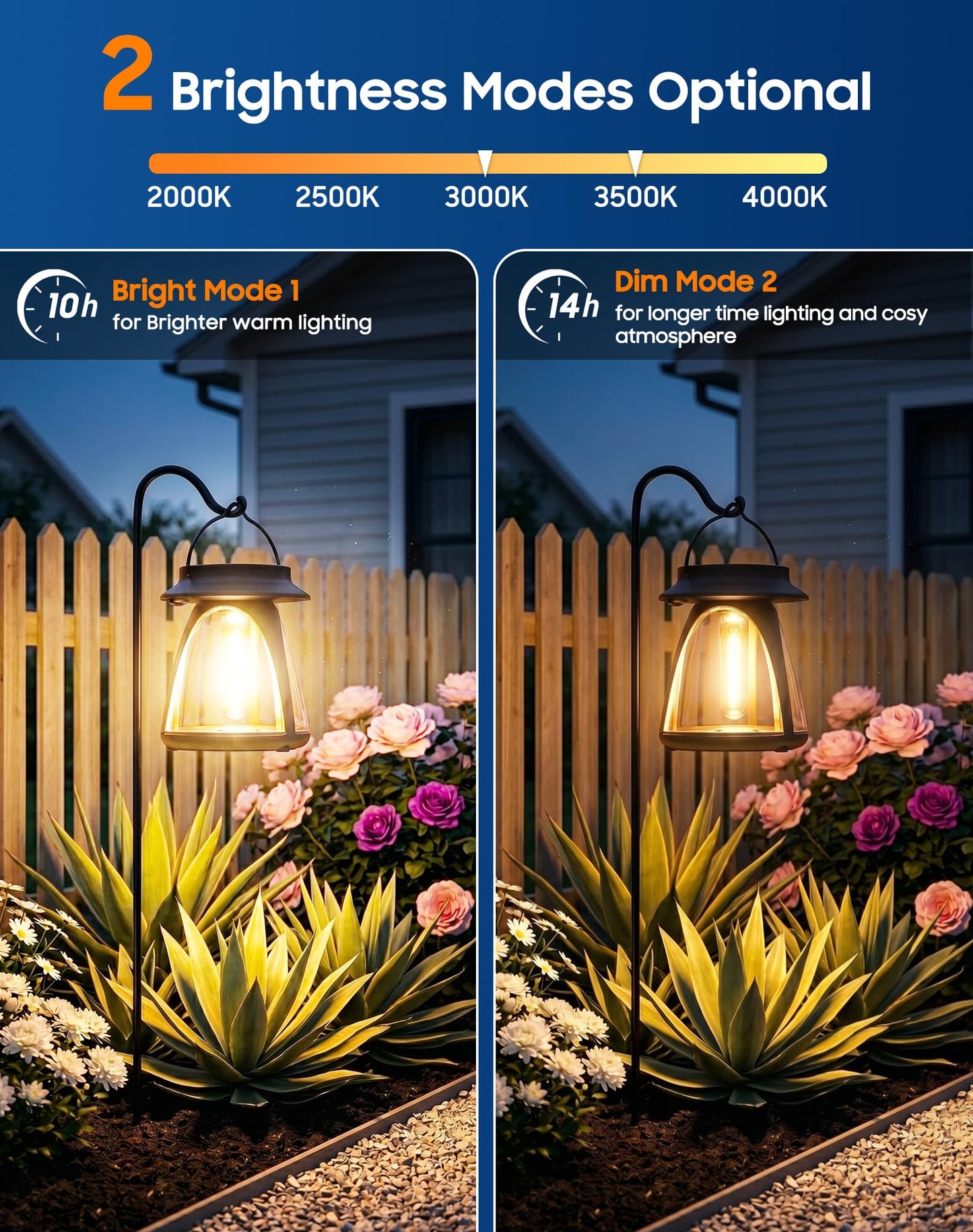 Bucasa Solar Lanterns Outdoor 2 Pack, Hanging Solar Lights Waterproof IP65, 8-14h Long time Warm Light, 2 Modes Solar Powered Modern Lantern/Lamp for Garden Patio Yard Decor, Gifts for Mom, Old Men