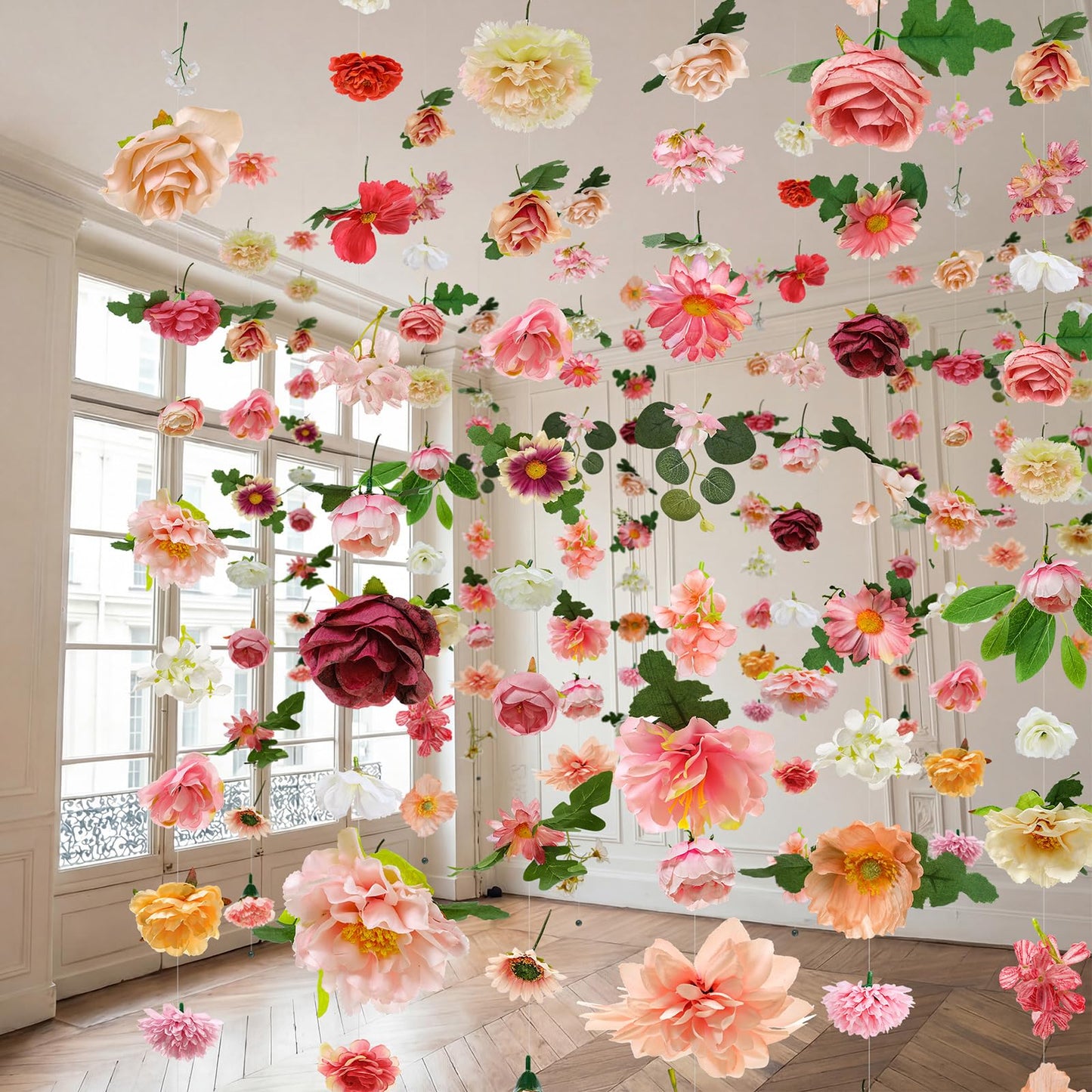 Suncalla 12 Pcs 70.8 ft Flower Garlands Hanging Artificial Wildflower Vine Decor from Ceiling Floating Floral Backdrop Silk Fake Flower Garland for Wedding Home Garden Wall Arch(Blossom)