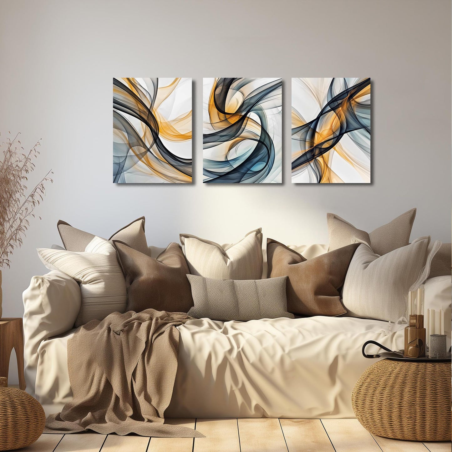 WVMAPTA Abstract Wall Decor for Living Room Modern Prints Wall Art Bedroom 3 Piece Canvas Wall Art for Office Size 12 x 16 Inch