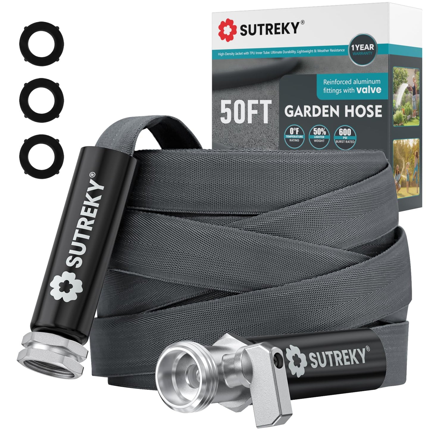 Garden Hose 50ft – Ultra-Light, Kink-Free, High-Pressure, Abrasion-Resistant, Durable, All-Weather, Eco-Friendly