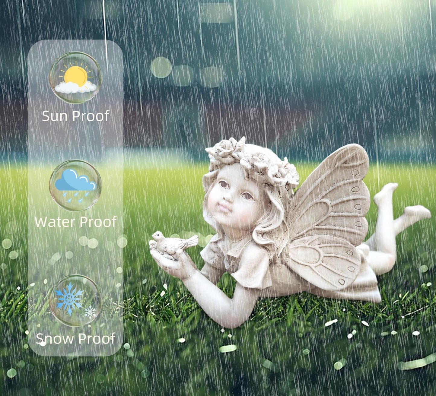 Fairy Garden Decor - Angel Holding a Bird Garden Statues for Outside, Resin Fairies for Fairy Garden, Cute Yard Ornaments Outdoors, Ideal Gifts for Mom and Grandma, 11” Width