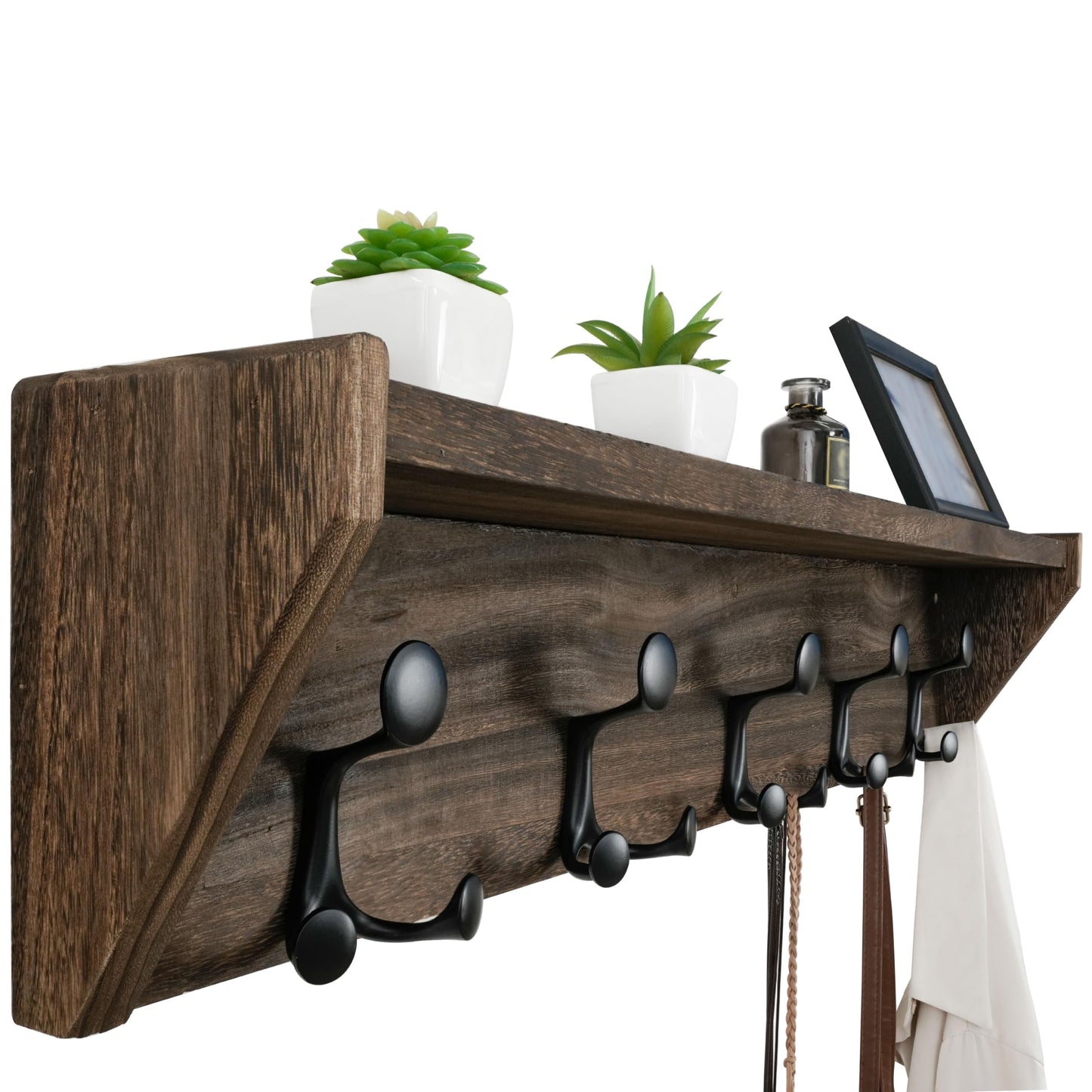 WEBI Wall Shelf with Hooks Underneath,35" Long Wall Mounted Coat Rack with Shelf,Entryway Coat Rack with 5 Triple Hooks for Hanging Coats,Jacket,Hallway,Bedroom,Mudroom,Weathered Brown