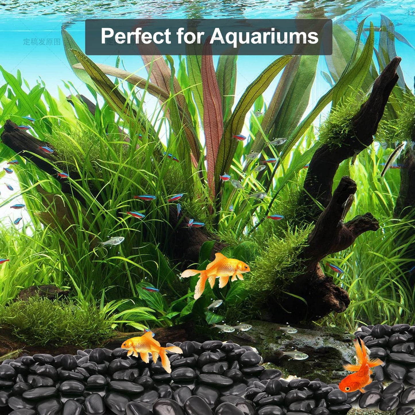 Lechloris 20Ib Black River Rocks for Landscaping-Polished Pebbles for Plants-Garden Decorative Stones-1-2 Large Plant Rocks,Ideal for Aquarium, Home Decor