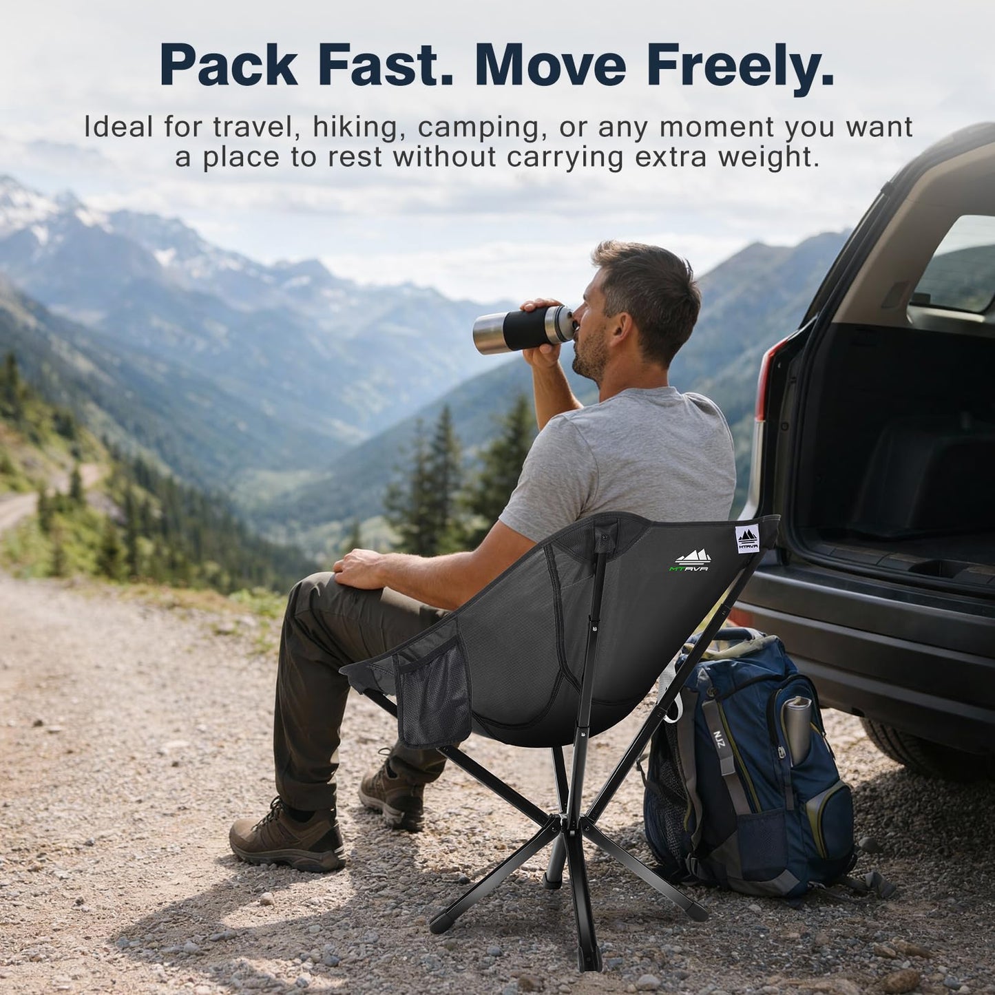 MTRVR Lightweight Folding Camping Chair — Compact One-Piece Design, Quick Setup, Stable Aluminum Frame, Portable Chair for Travel, Hiking & Short Outdoor Breaks
