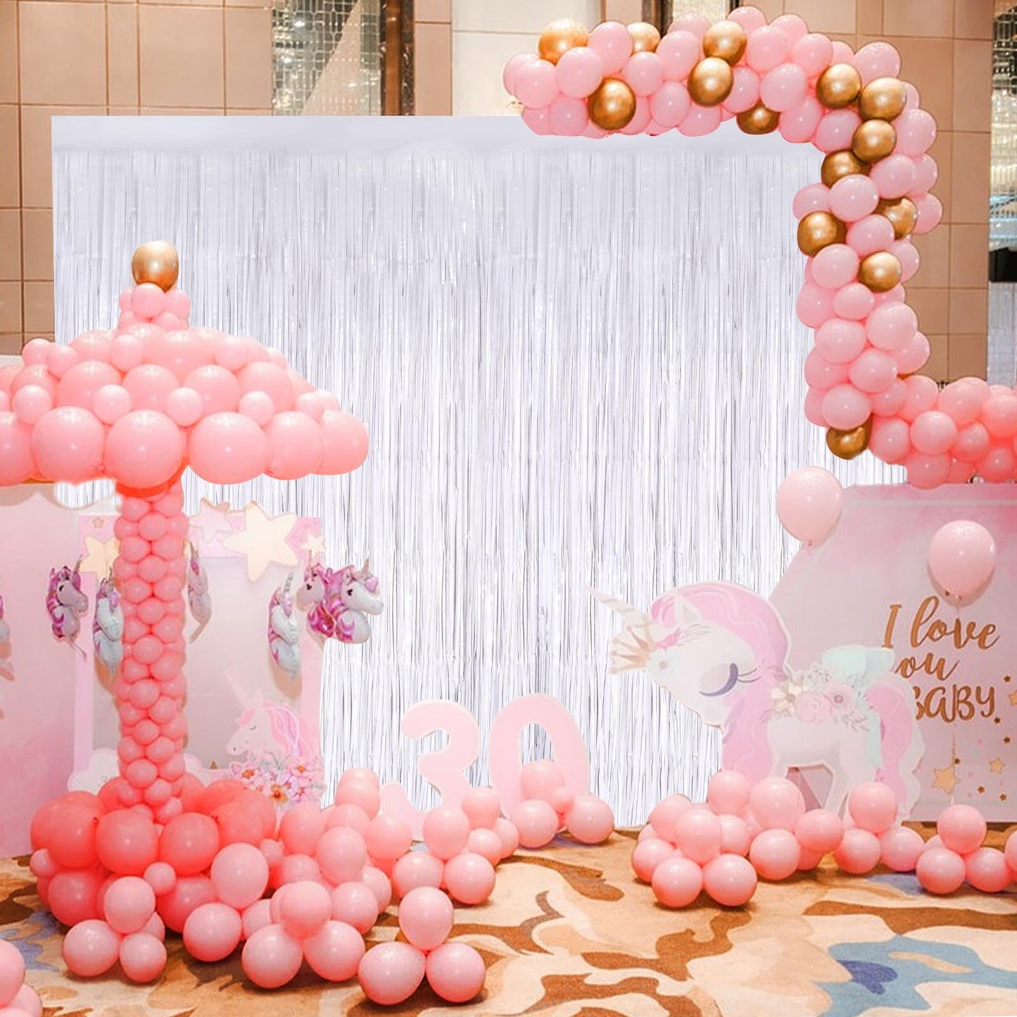 White Metallic Tinsel Foil Fringe Curtains, 2 Pack 3.3x8.3 Feet Streamer Backdrop for Birthday Wedding Christmas Easter, New Year’s Eve Decor, White Tinsel Backdrop for Valentines Day Decorations