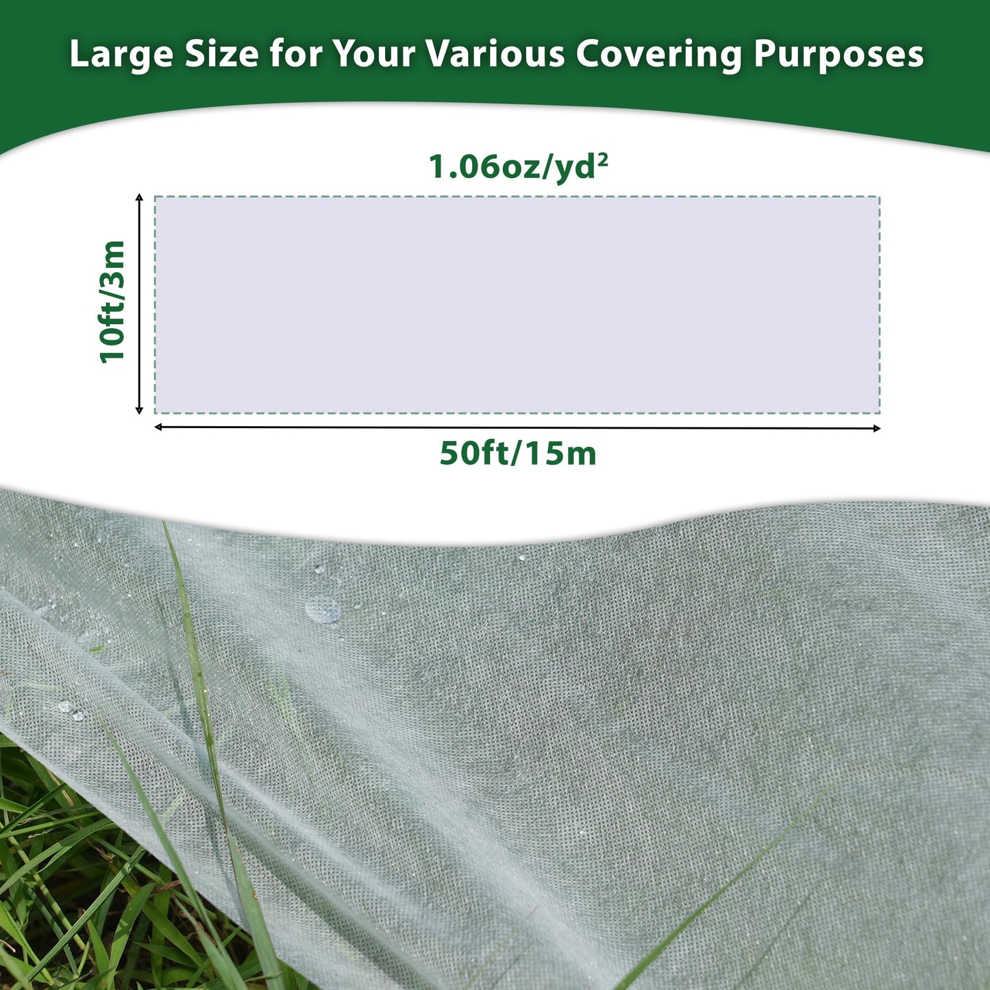 Hyxanons 10 * 50FT Plant Covers Freeze Protection, 1.06 oz/yd² Large Thick Floating Row Cover Fabric for Winter Frost Protection, White Blanket Cloth for Outdoor Garden Vegetables in Cold Weather