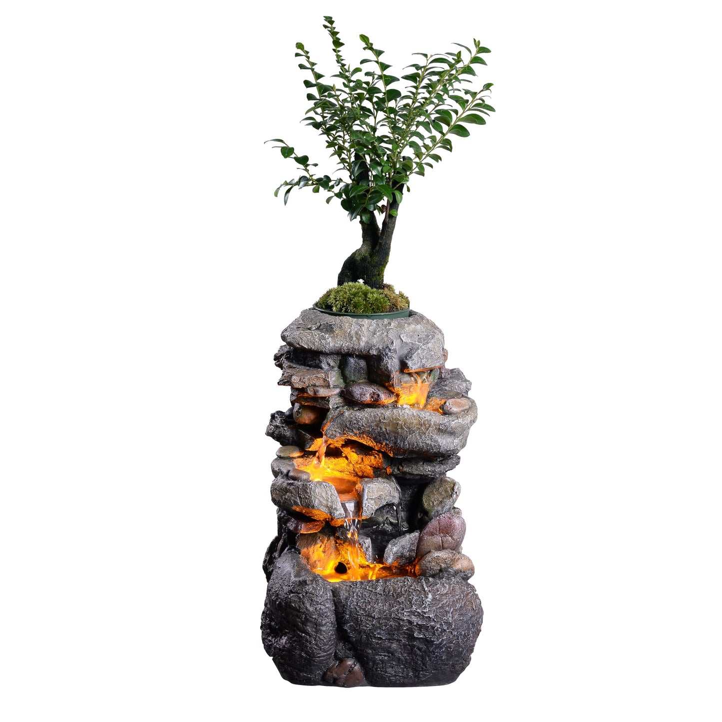 Tolevoit Tabletop Water Fountain with LED Lighting for Indoor Decor and Ambiance Relaxation Soothing Sound Waterfall Indoor Zen Relaxation for Office Home Decorations Growing Plants by Yourself