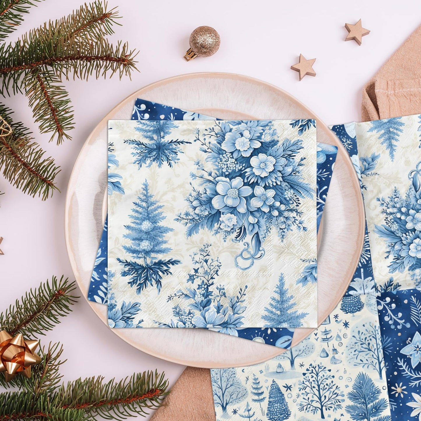 40pcs Winter Napkins Decorations,Blue Winter Christmas Napkins,Christmas Tree Xmas Reindeer Napkin for Winter Holiday Party Xmas Birthday Party Supplies