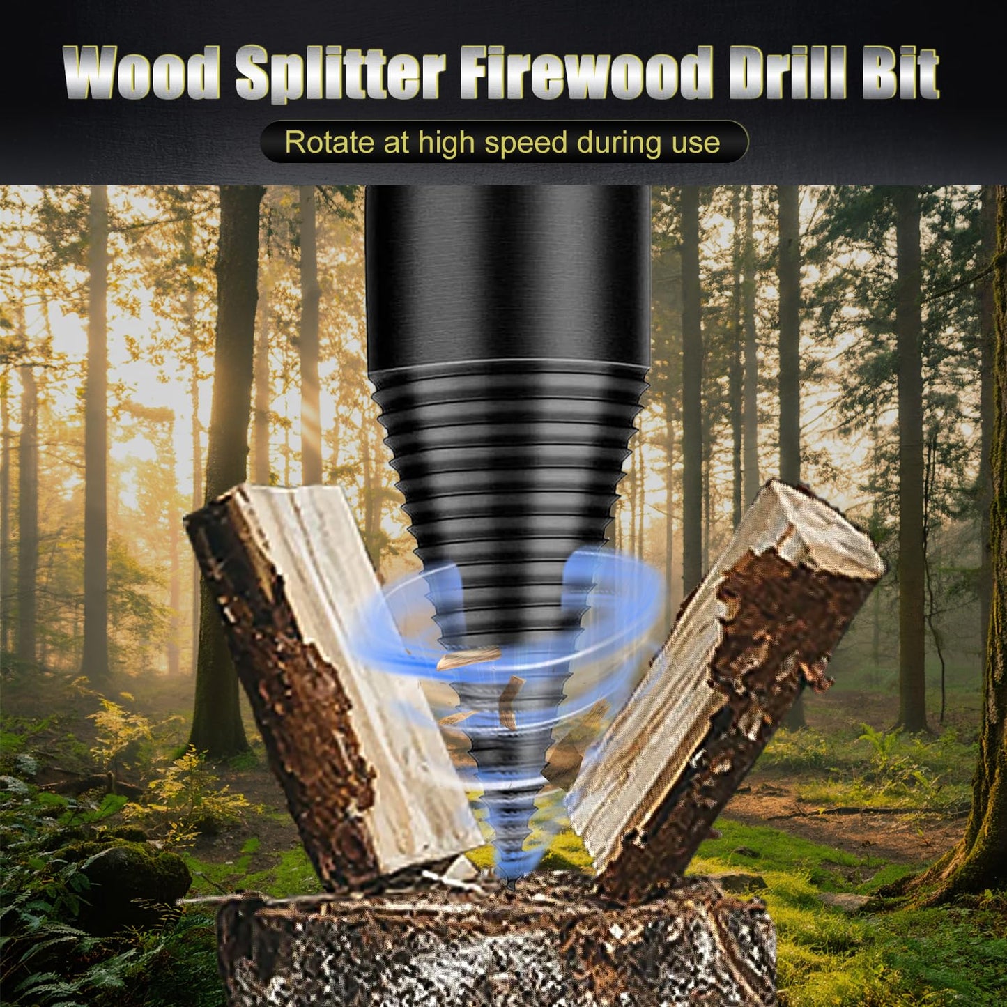 45+32mm Firewood Log Splitter, Fired Wood Kindling Splitter Set Detachable Design, Heavy Duty Electric Drills Screw Cone Driver Removable, Wood Splitting Wedge Tools 6Pcs