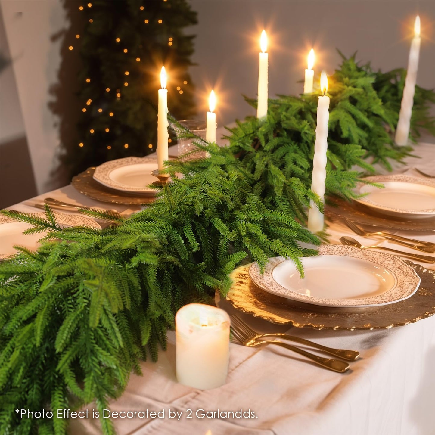 WBHome 2 PCS 9FT Real Touch Norfolk Pine Christmas Garland, Winter Greenery Garland for Christmas, Holiday Seasonal Outdoor/Indoor Home Decor