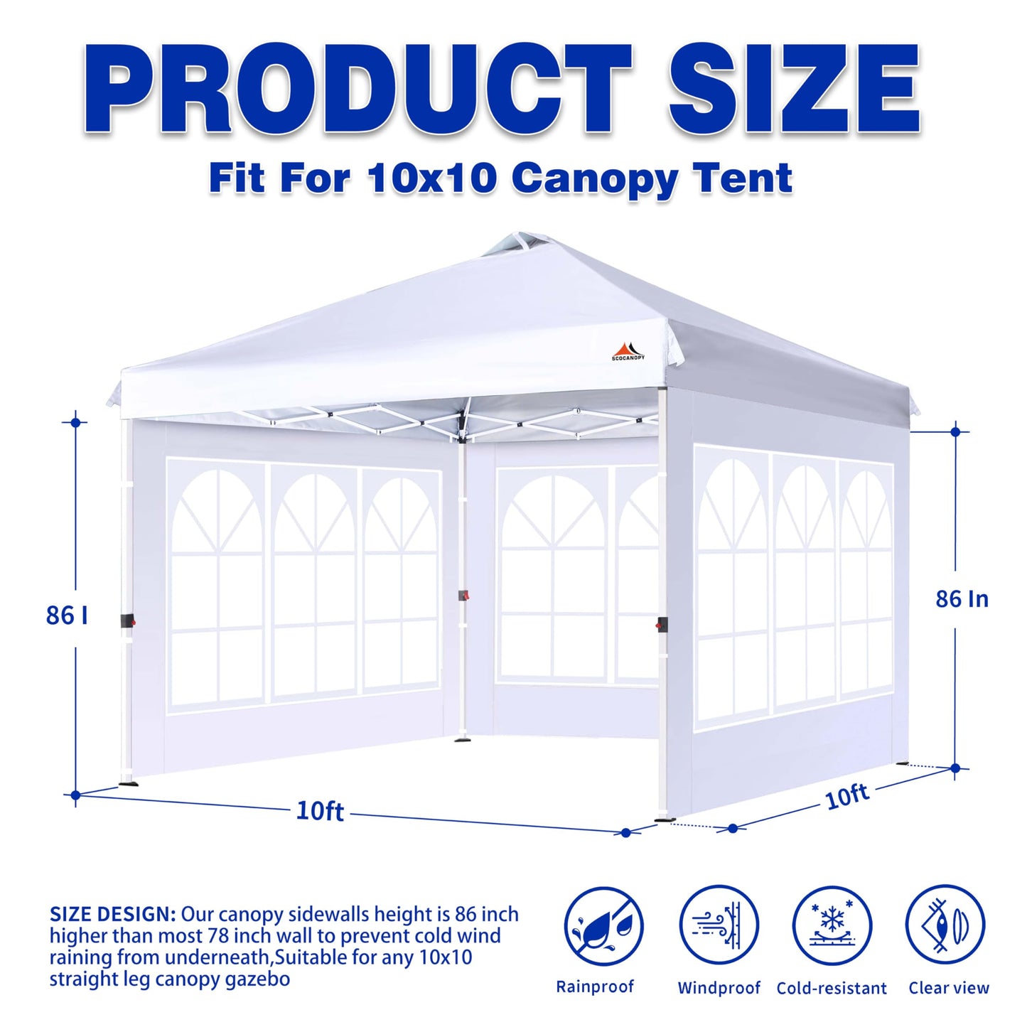 SCOCANOPY Church Window Sidewall for 10x10 Canopy Frame, 3 Pack Sunwalls Only,(Purple)