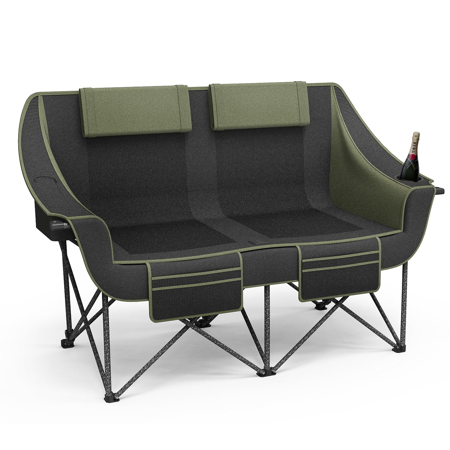 Heavy Duty Double Camping Chair with Padded Camping Loveseat – Oversized 2 Person Folding Camping Chair for Adults,Portable Camping Sofa with Cup Holders & Carry Bag for Outdoor Lawn, Beach or Patio