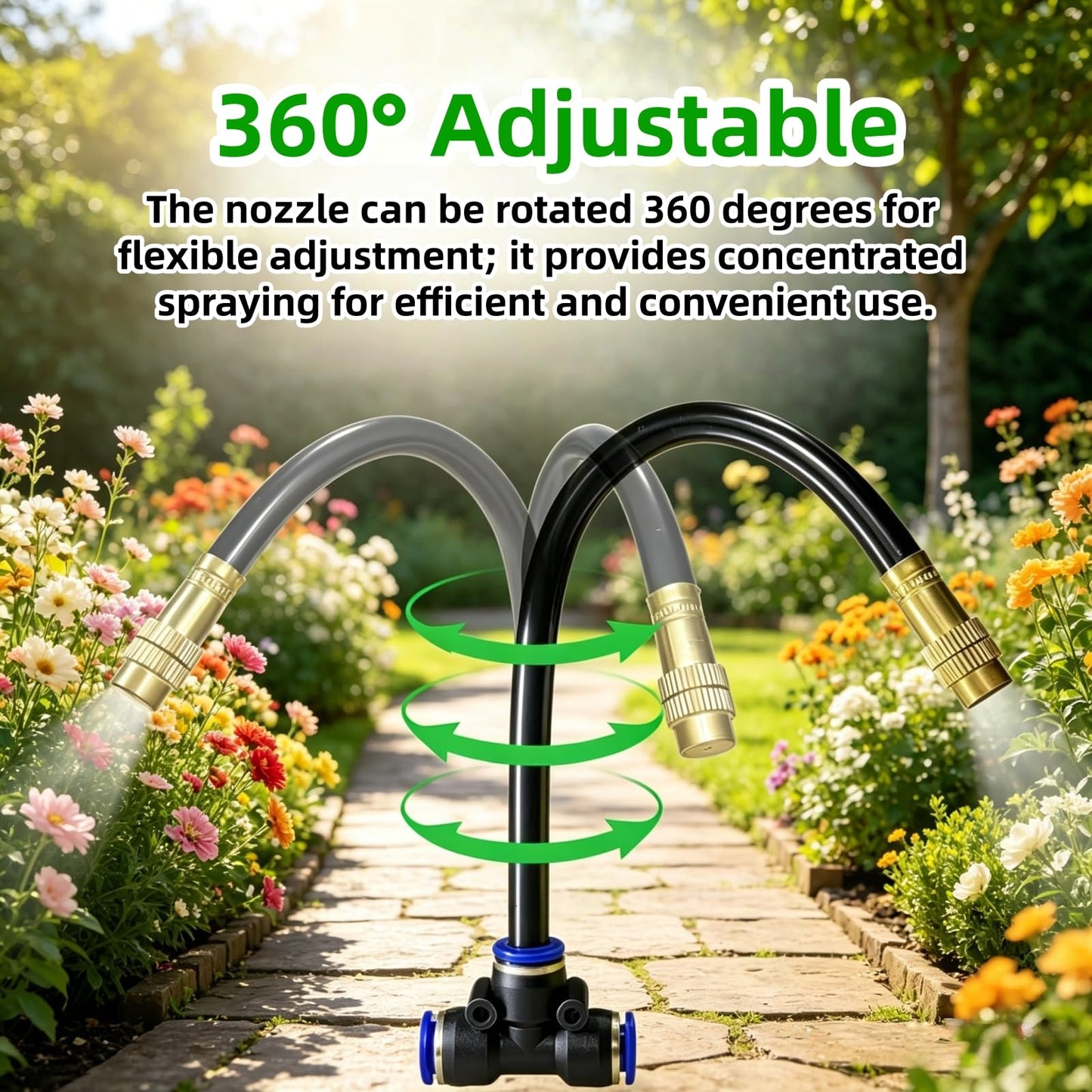 360° Adjustable Drip Irrigation System - Compatible 1/4" Irrigation System, 50FT Garden Watering Atomizing System with 15 Nozzles, Greenhouse Accessories for Yard, Lawn, Plants, Garden (66Ft)