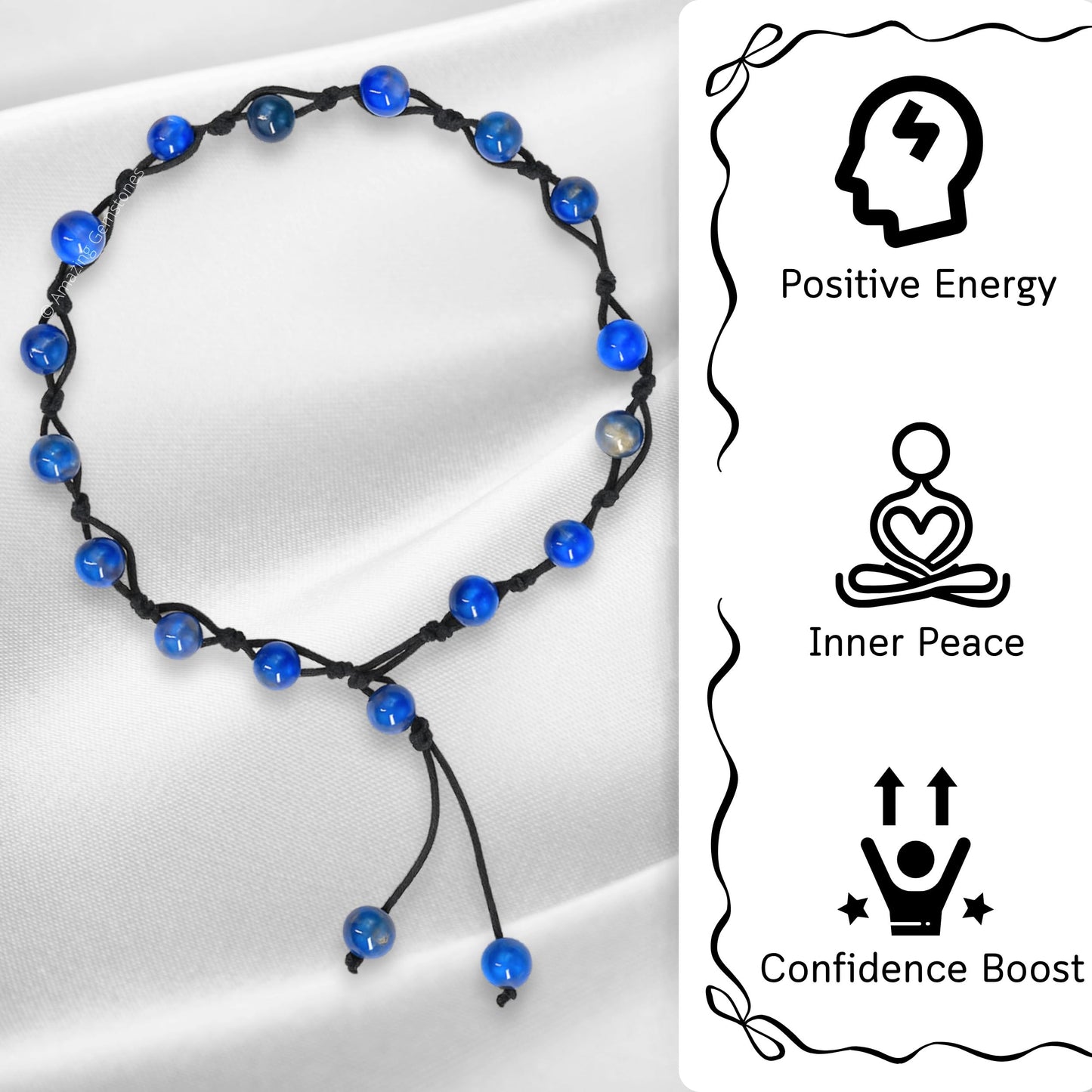 Amazing Gemstone Lapis Lazuli Anklet Ankle Bracelets for Women - Waterproof Beaded Healing Crystal Anklets, Plus Size Chakra Gemstone Bead Anklet (Stretchy Adjustable - Hand Knotted)