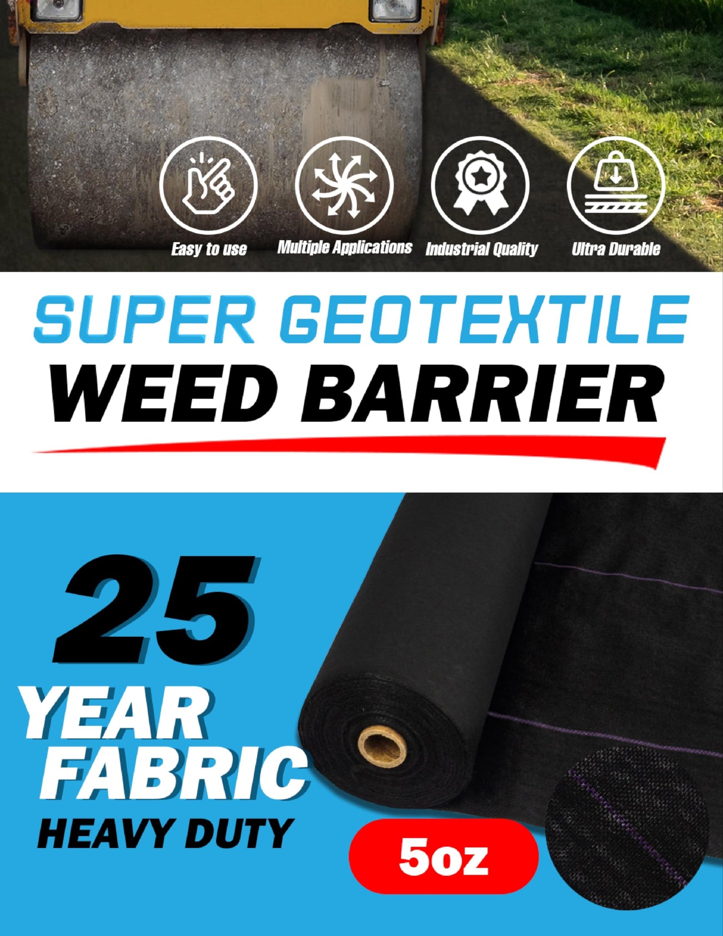 Super Geotextile Professional 5oz Geotextile Weed Barrier Fabric - Heavy Duty Landscape Fabric for Gardening, Landscaping, Weed Fabric (4x100)