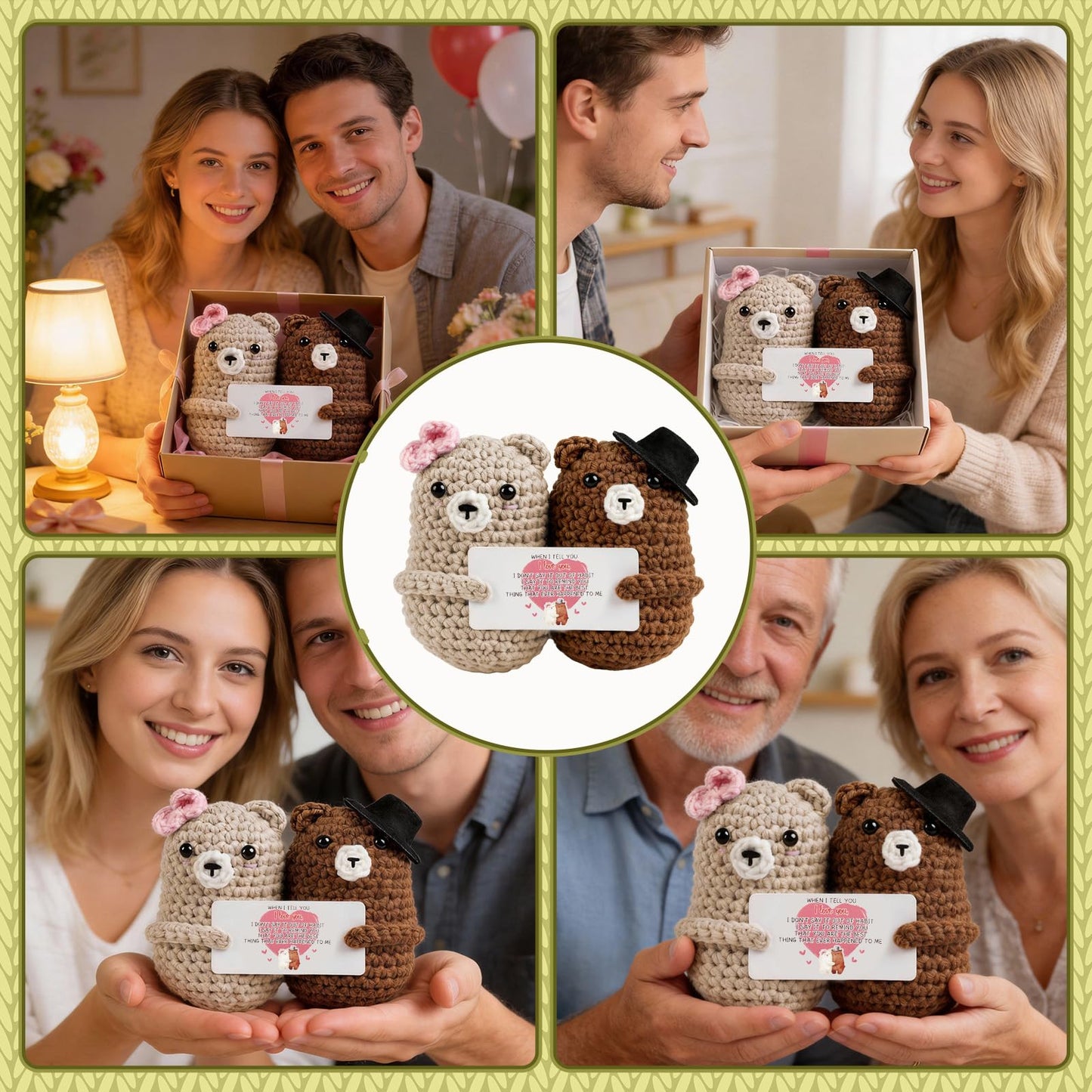 WenmthG Bear Couple Crochet Gift – Handmade Knitted Bear Lovers – Wedding Engagement for Couples, Husband Wife, Boyfriend Girlfriend