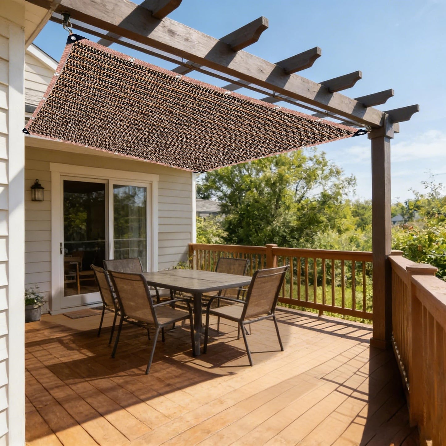 LCYFBE 90% Sun Shade Cloth with Grommets, 6.5 x 10 FT Pergola Replacement Shade Cover Canopy Privacy Screen for Outdoor Patio Garden, Mocha