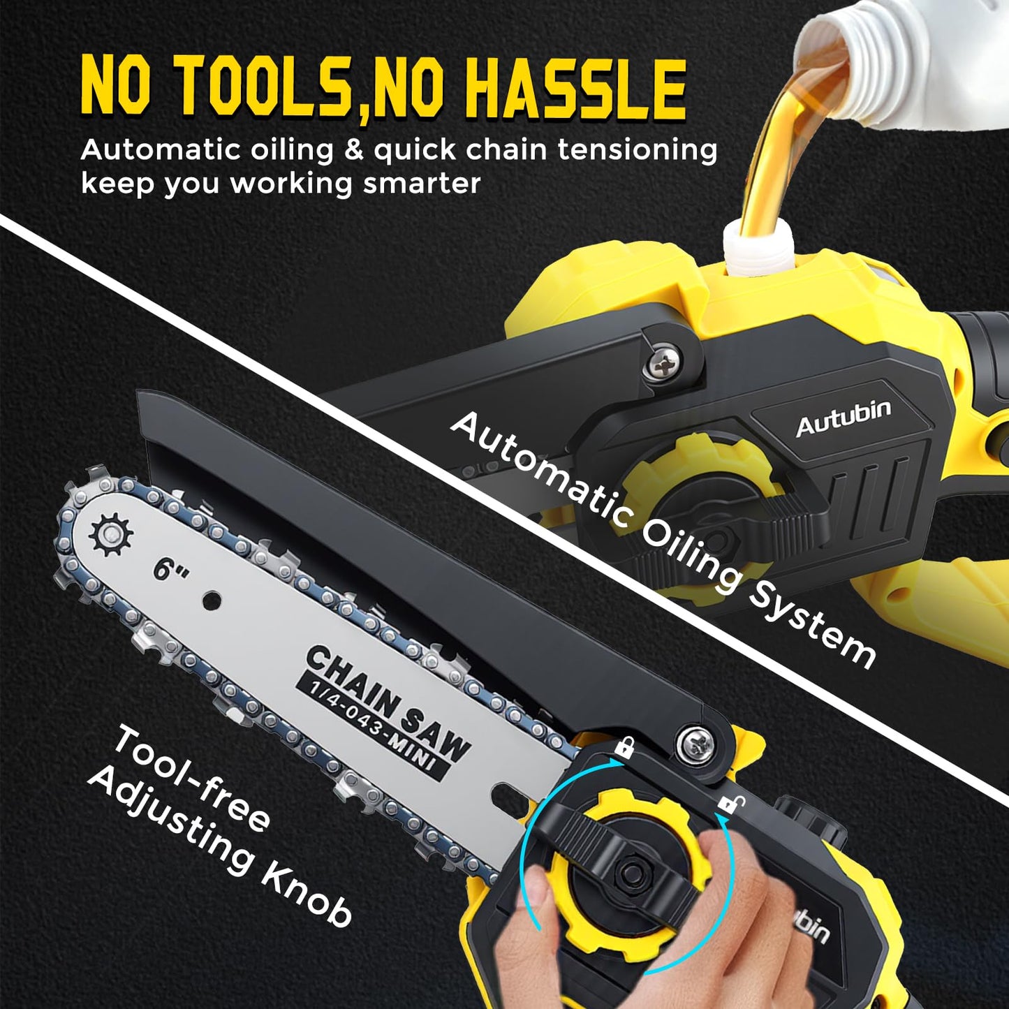 Autubin 2-in-1 Electric Pole Saw for Tree Trimming,1200W Brushless Cordless Pole Saw & 6 Inch Mini Chainsaw with 2 x 4.0Ah 21V Batteries,16 FT Max Reach & Multi-Angle, Tree Trimmer for Branch Cutting.